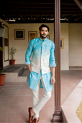 Sky Blue Ombre Nehru Jacket Set