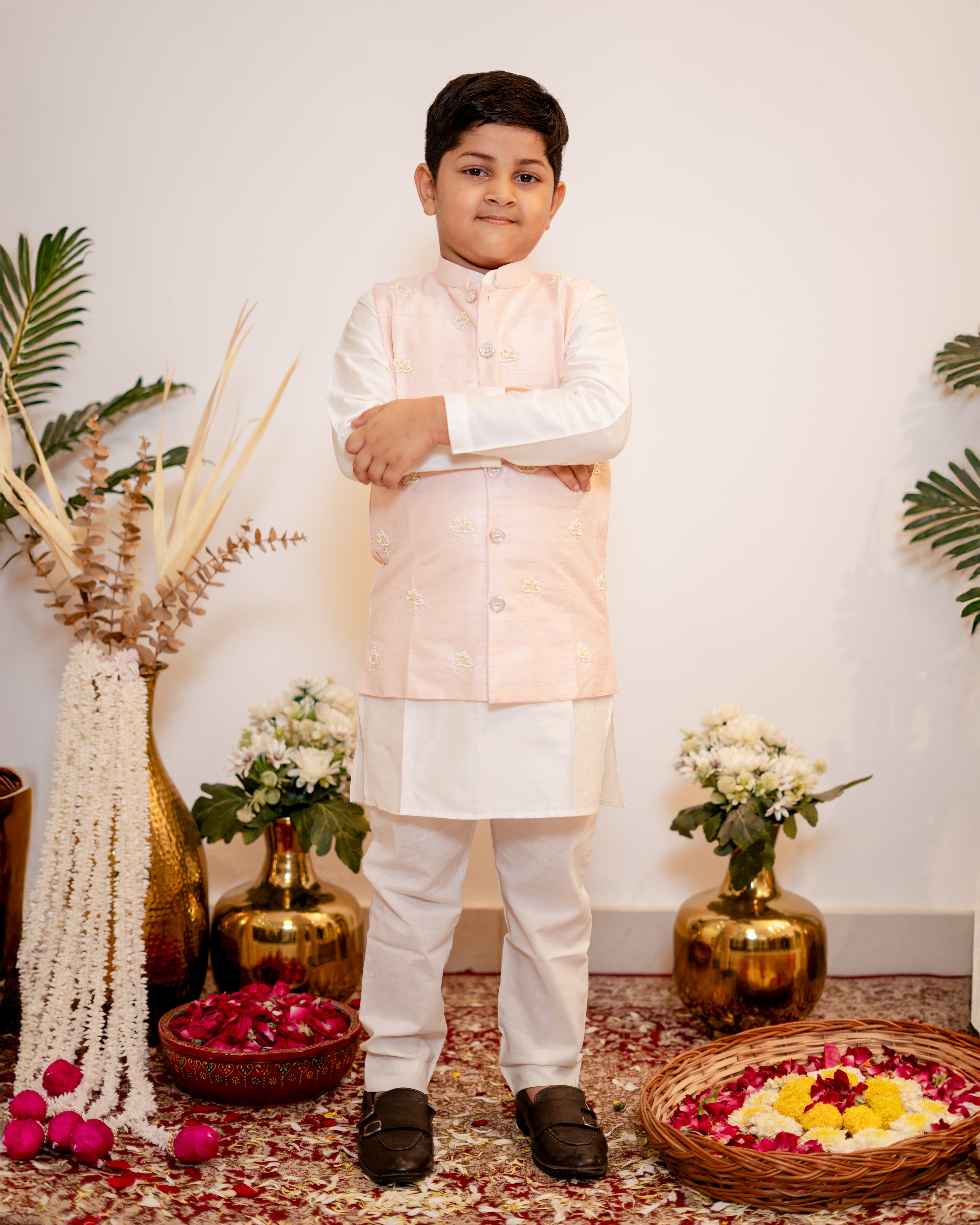 PHOOL JACKET KURTA SET BABY PINK