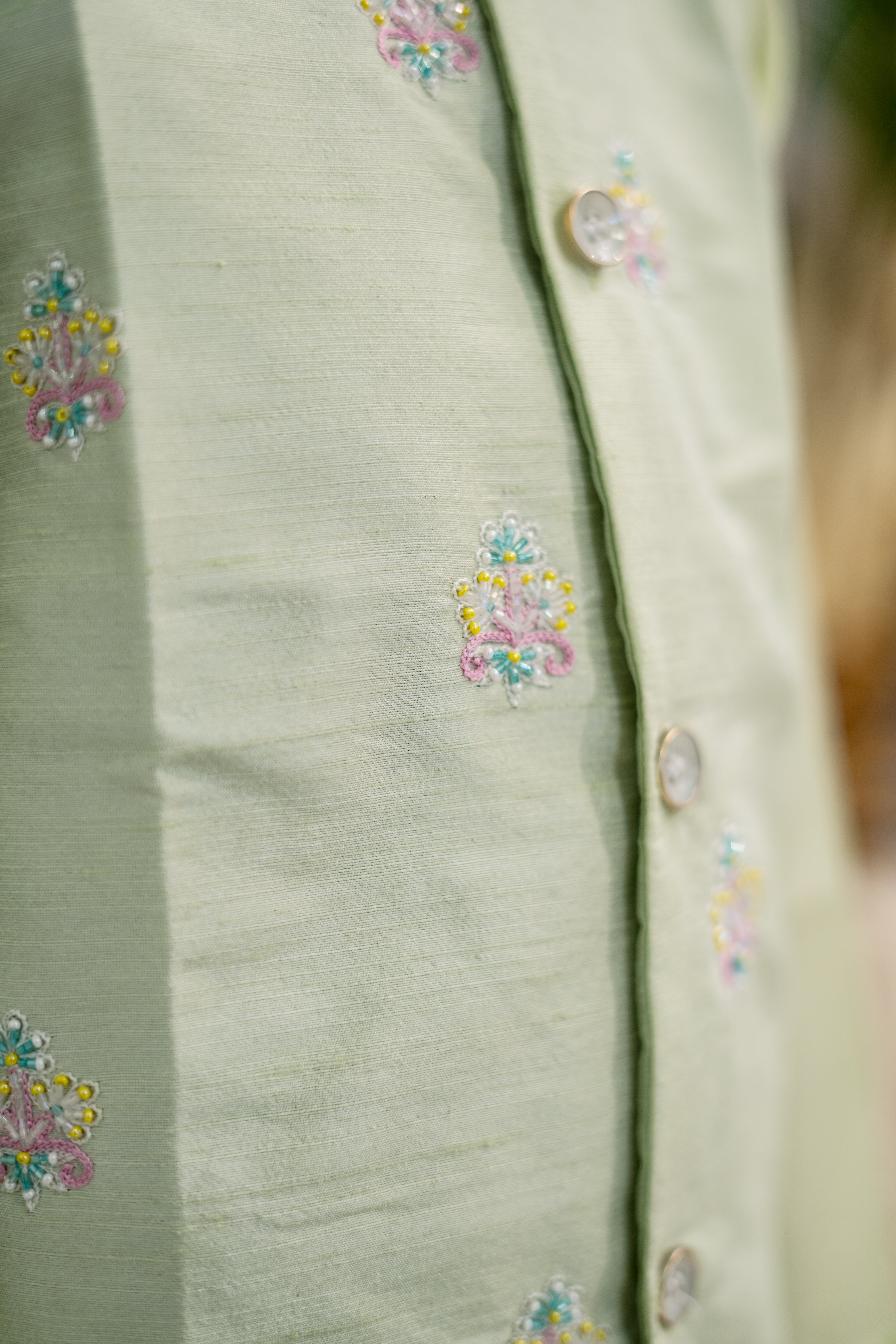 BAHAR JACKET KURTA SET PASTEL GREEN