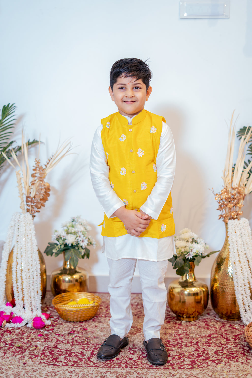 GULZAR JACKET KURTA SET YELLOW