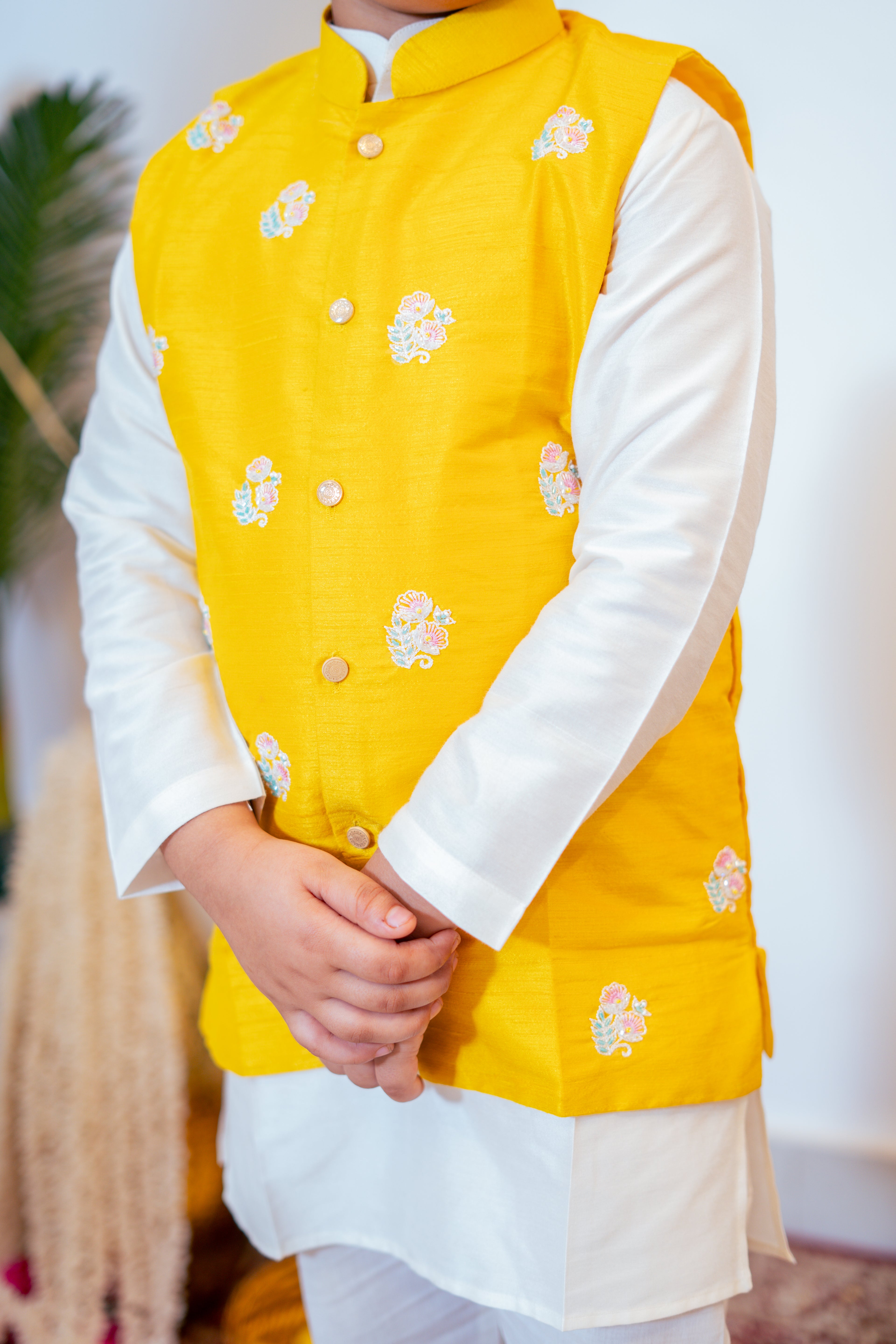 GULZAR JACKET KURTA SET YELLOW