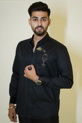 Black Wine Bottle Motif Designer Shirt