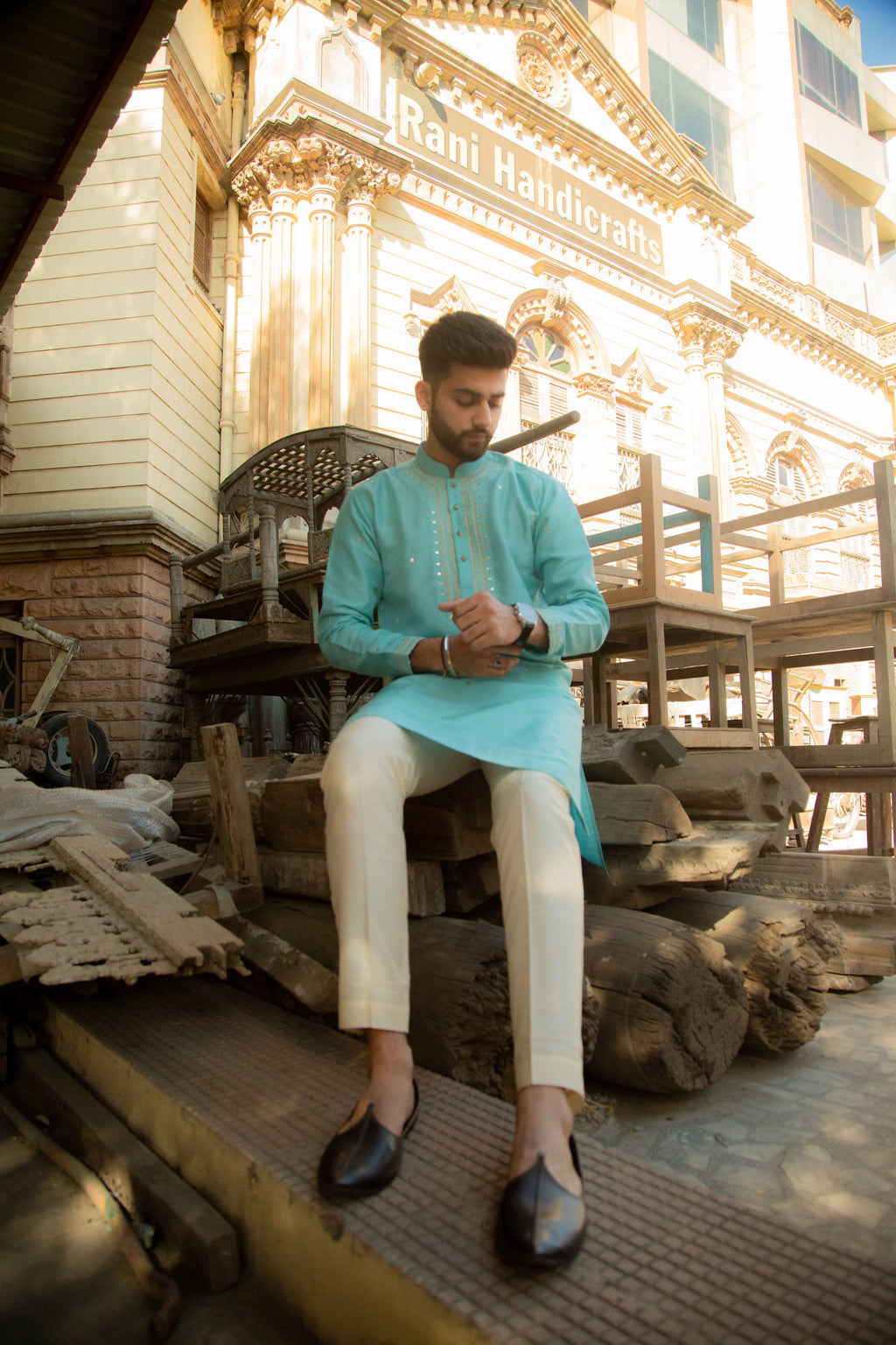 Anokhi Aqua Blue Embroidered Kurta Set