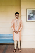 Kanchi Peach Embroidered Kurta Set