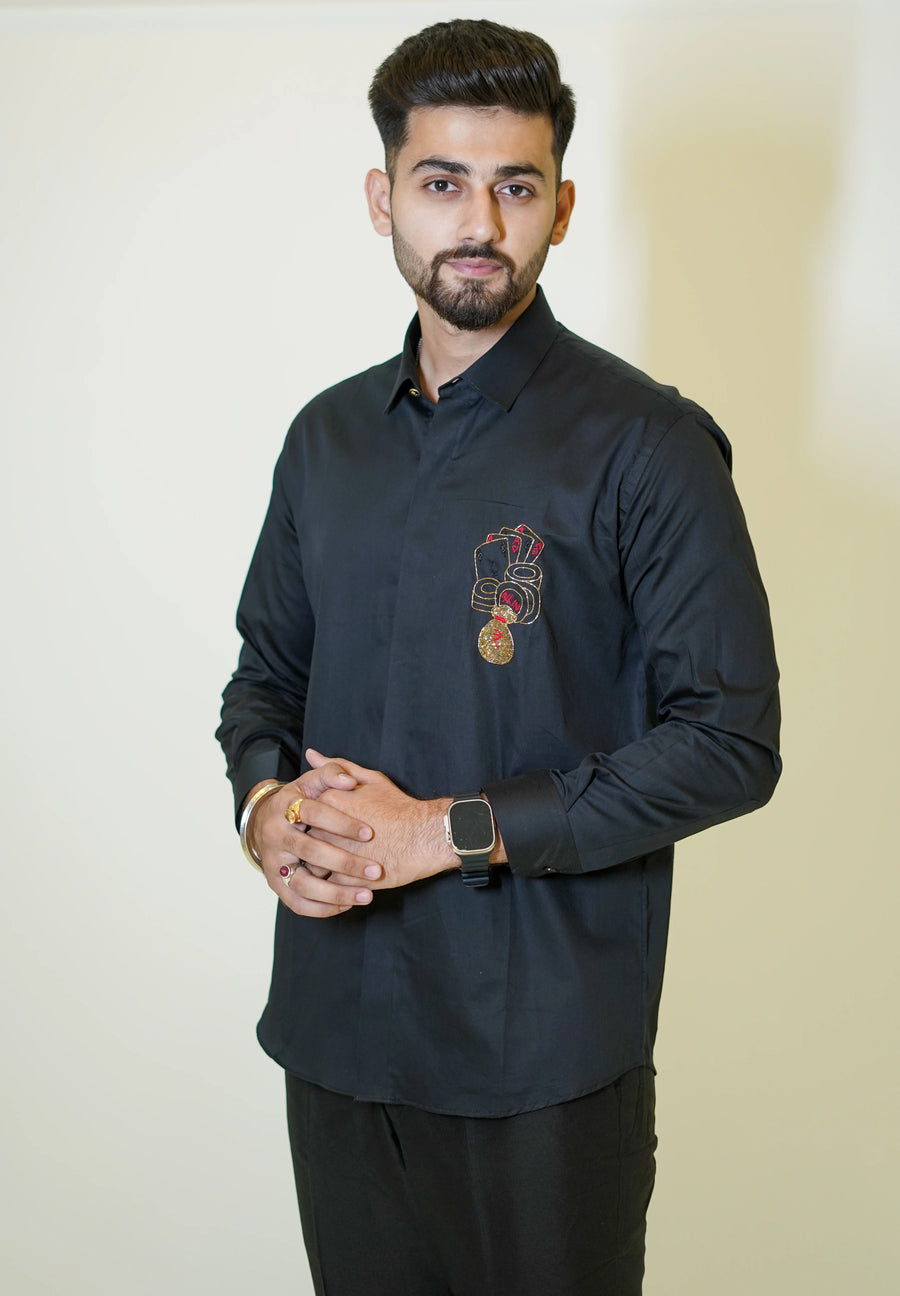 Black Poker Motif Designer Shirt