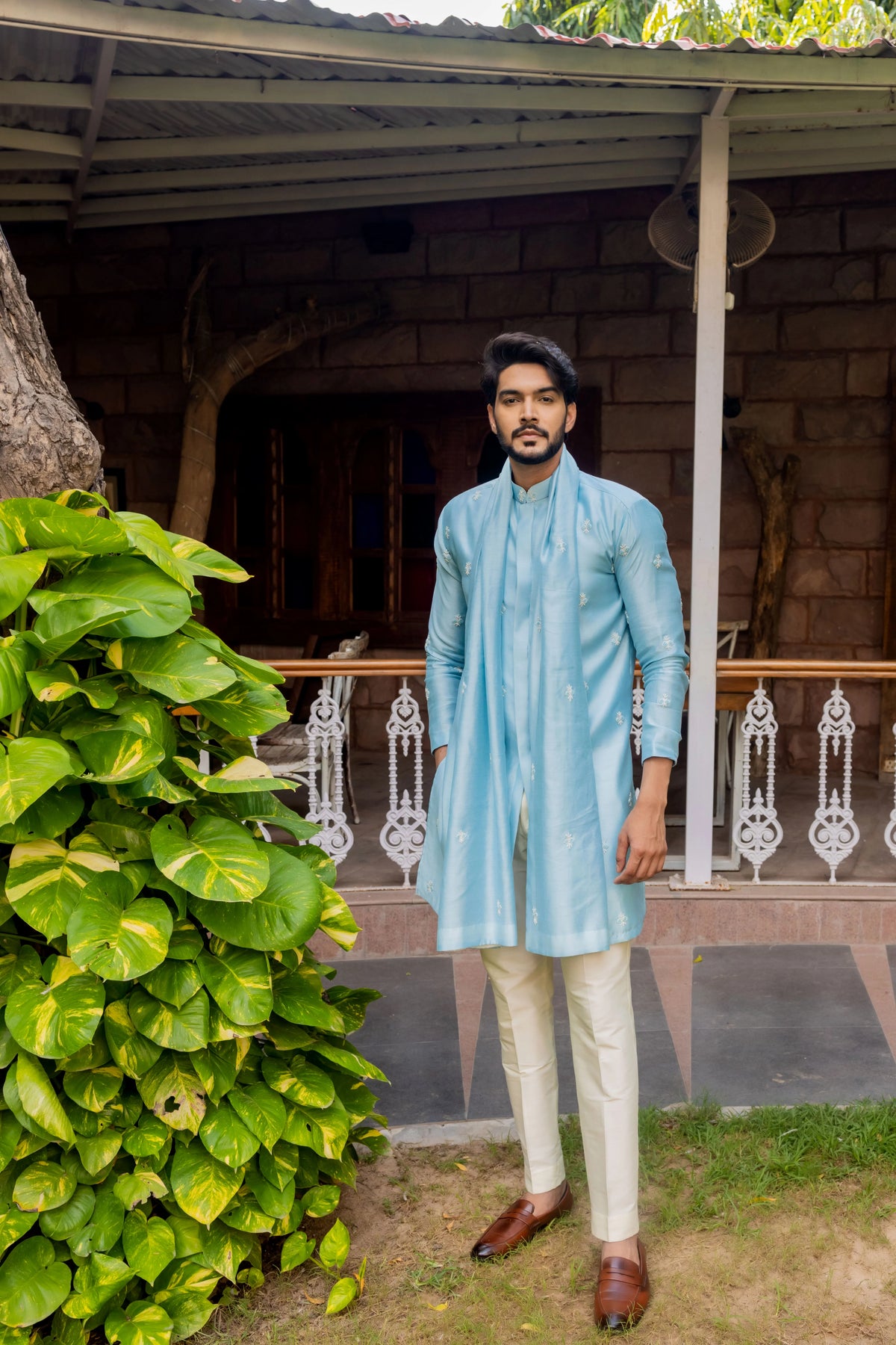 Sunlight Icy Blue Embroidered Kurta Set