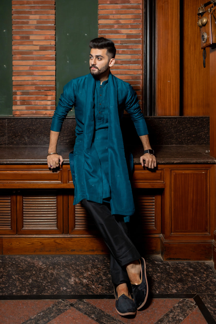 Blink Teal Blue Embroidered Kurta Set