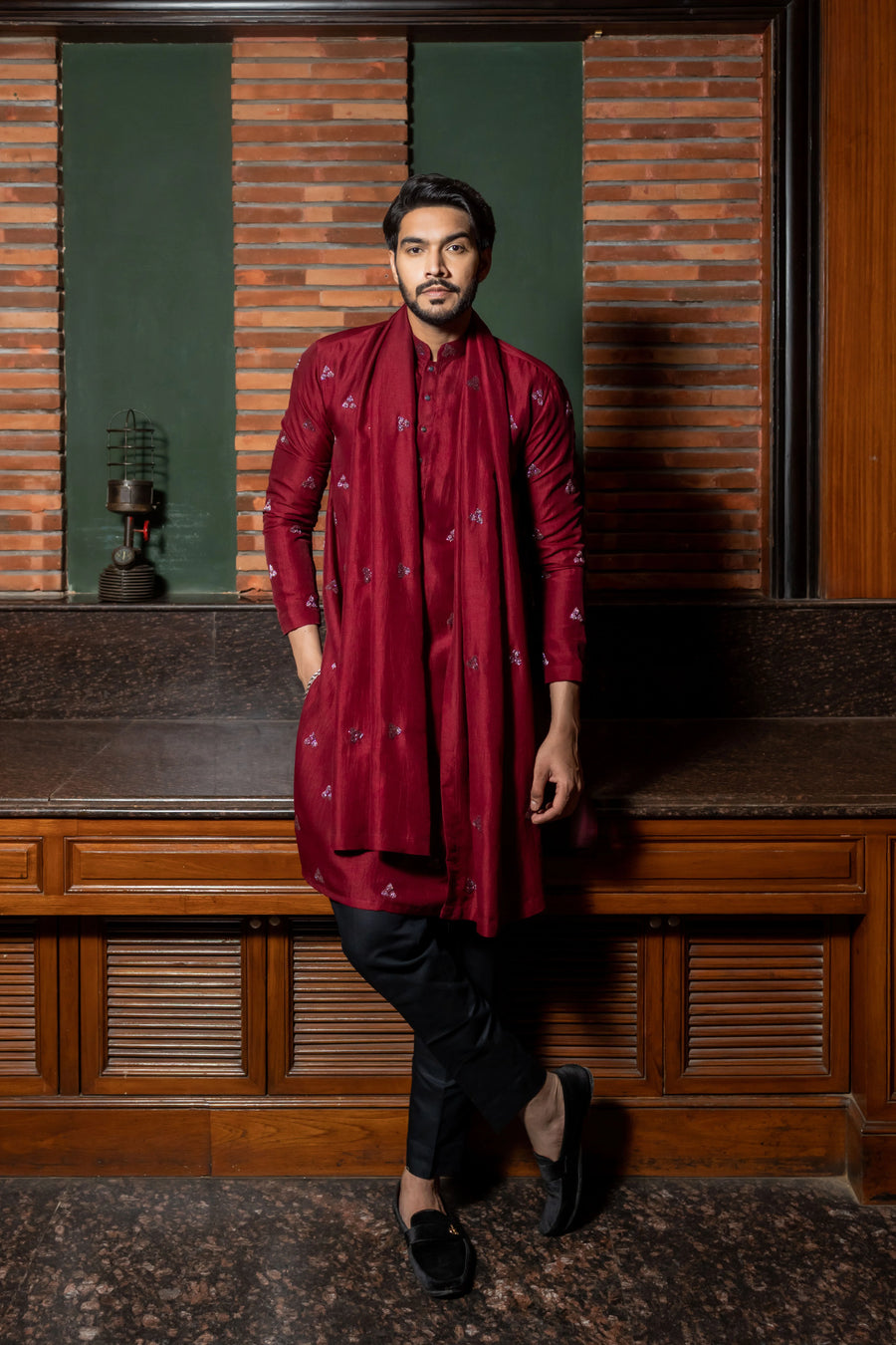 Trinetra Deep Maroon Embroidered Kurta Set