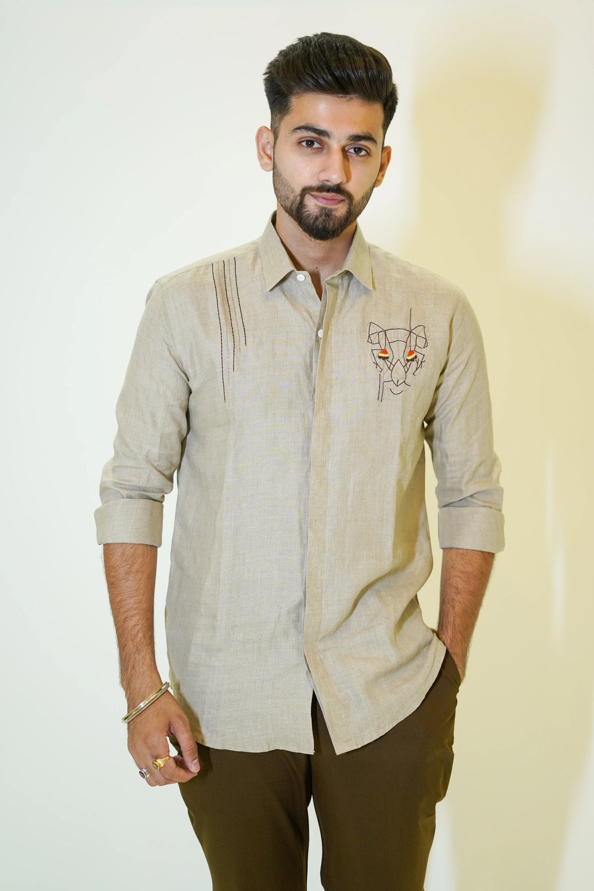 Tiger Embroidered Linen Shirt