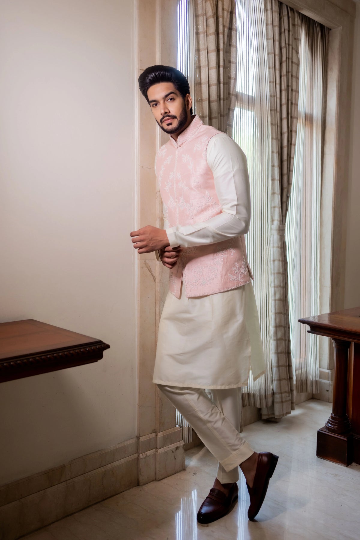 Khwaab Pastel Pink Nehru Jacket Set Set