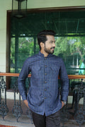 Blue Mandarin Collar Four Pocket Hunter Shirt