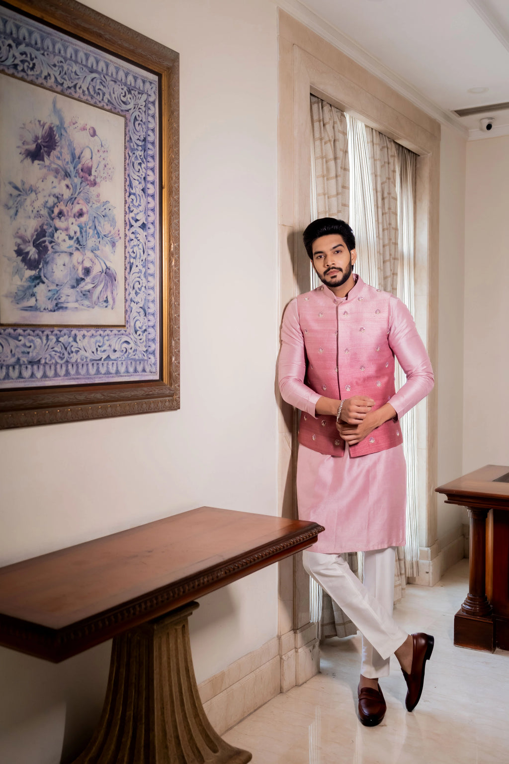 Bouquet Mauve Pink Ombre Nehru Jacket Set