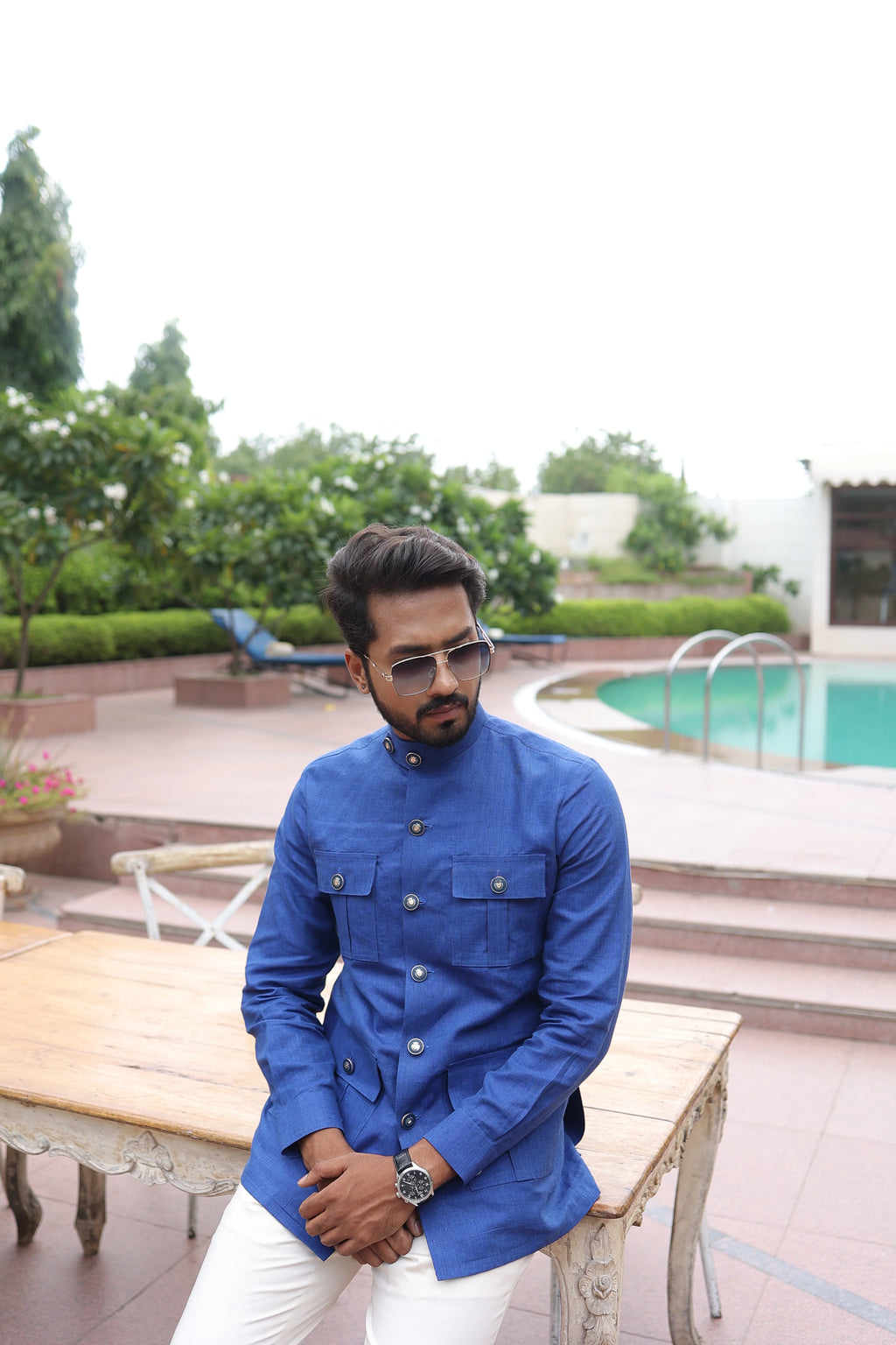 Indigo Blue Linen Hunter Shirt