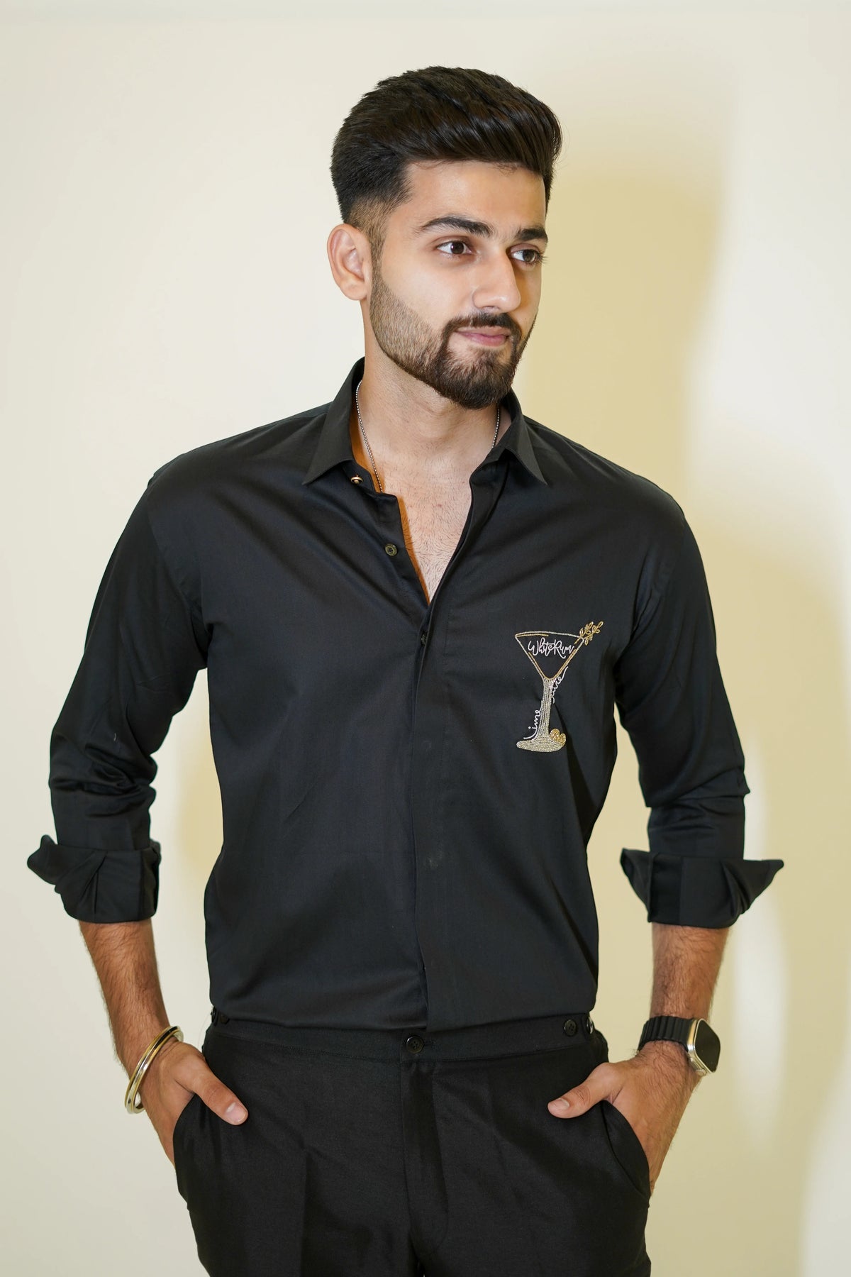 Black White Rum Motif Designer Shirt