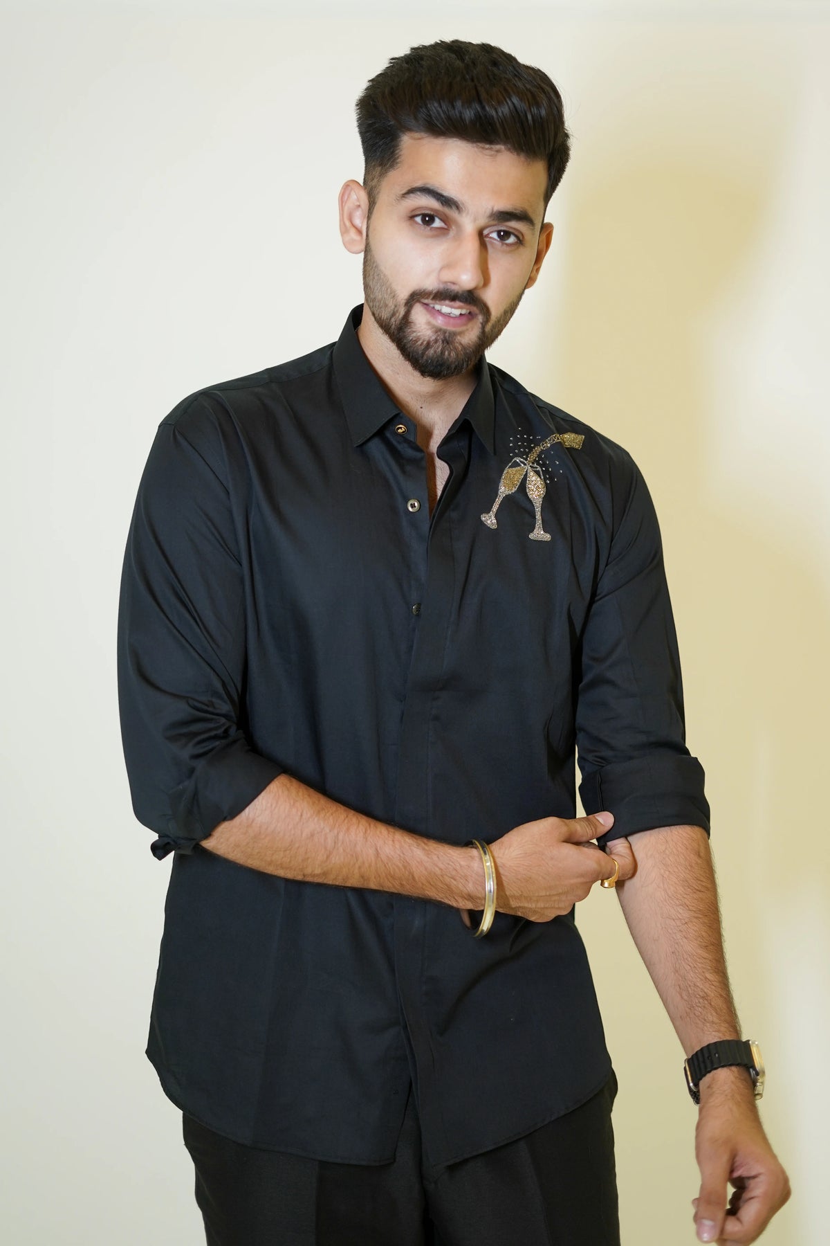 Black Champagne Glass Motif Designer Shirt