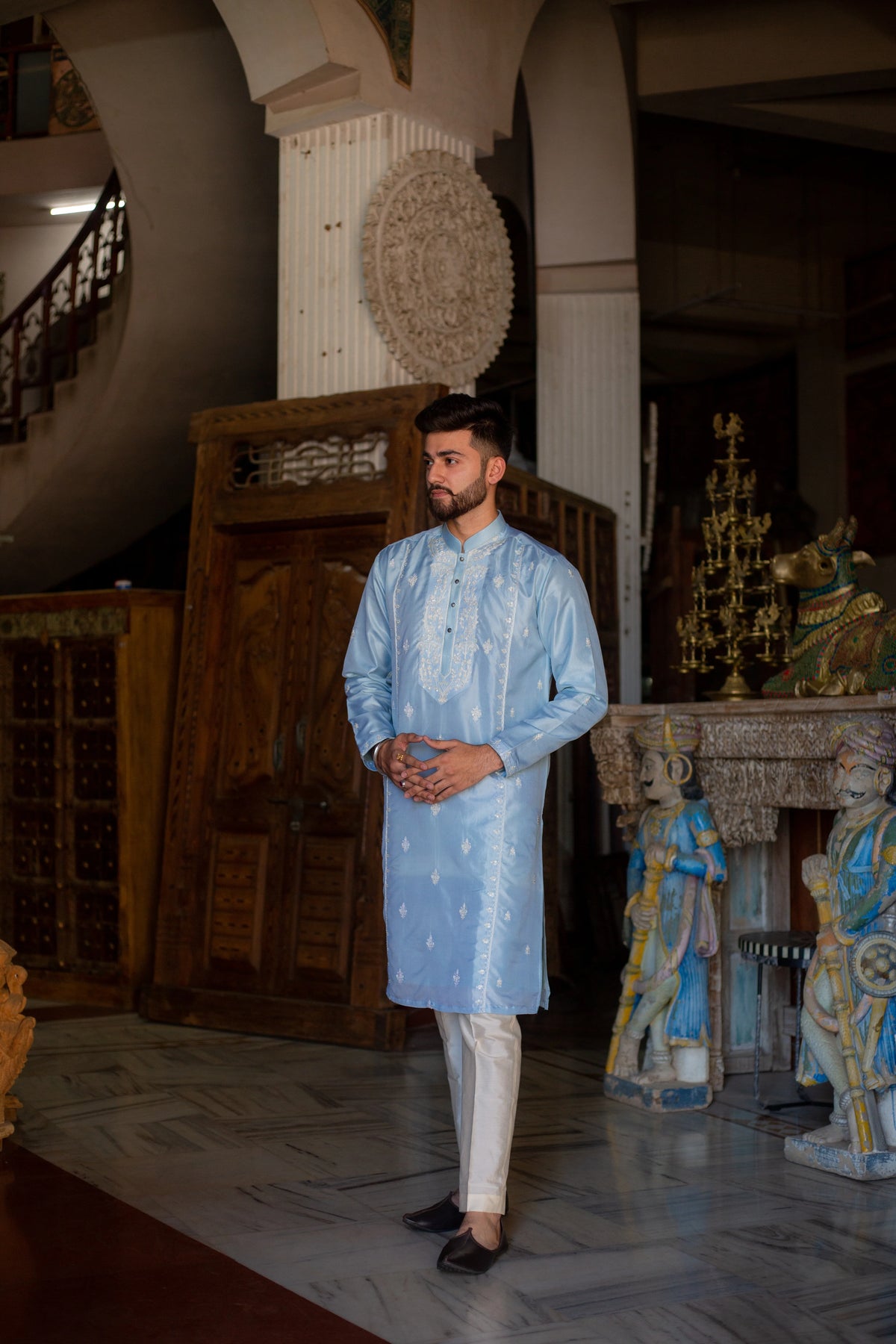 Amber Icy Blue Embroidered Kurta Set