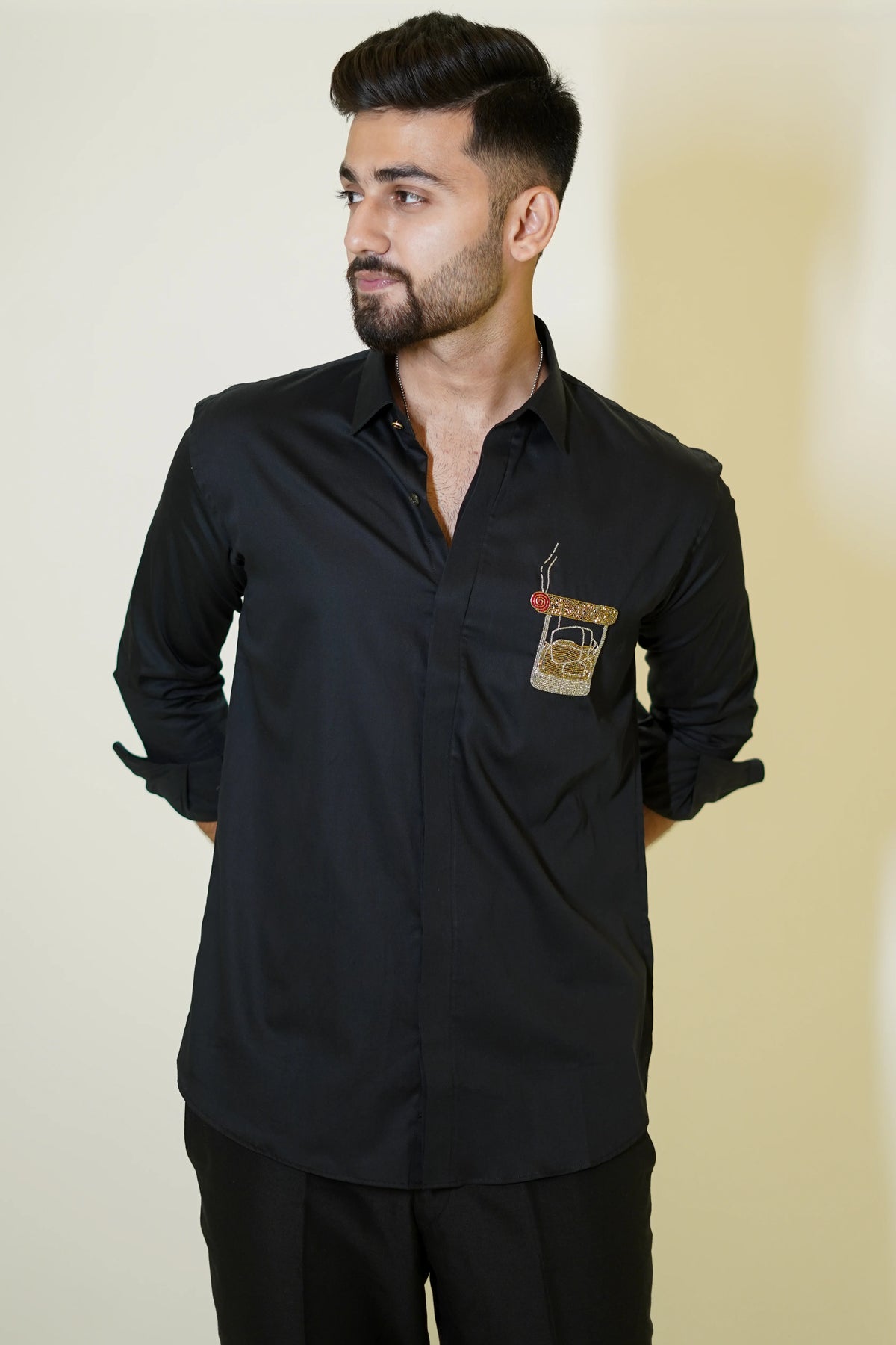 Black Cigar and Rum Motif Designer Shirt