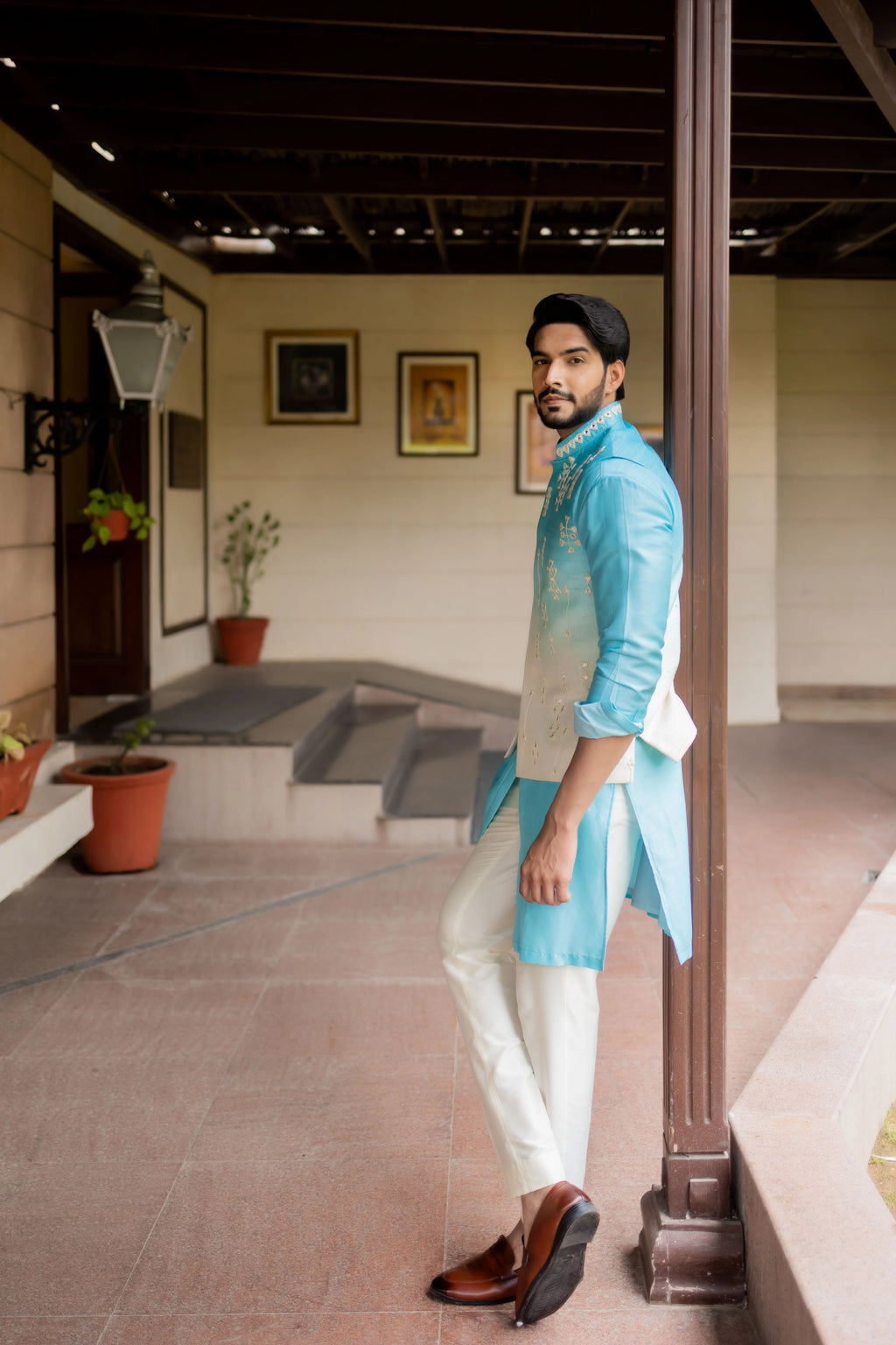Sky Blue Ombre Nehru Jacket Set