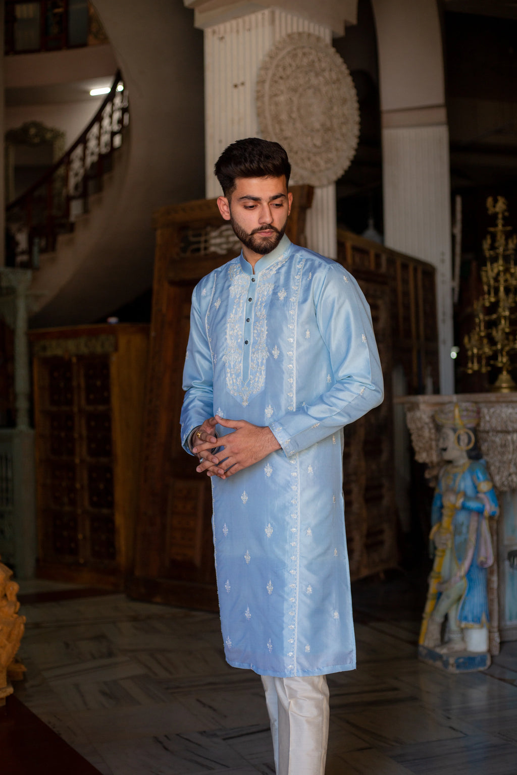 Amber Icy Blue Embroidered Kurta Set