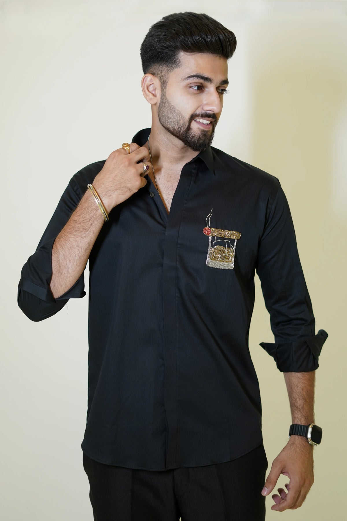 Black Cigar and Rum Motif Designer Shirt
