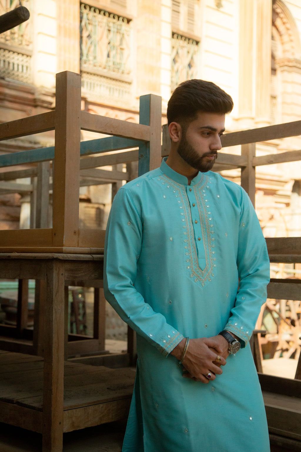 Anokhi Aqua Blue Embroidered Kurta Set
