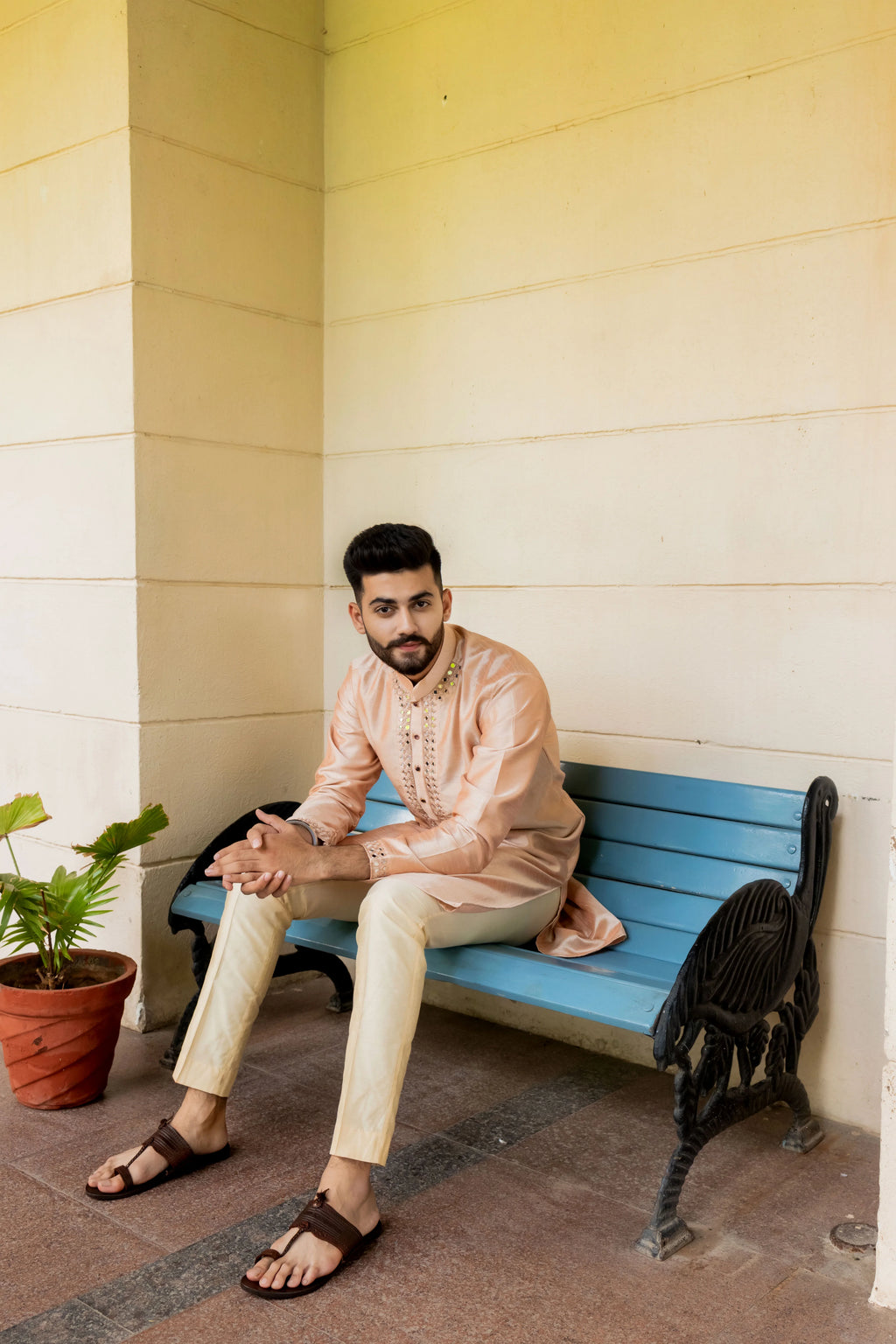 Kanchi Peach Embroidered Kurta Set