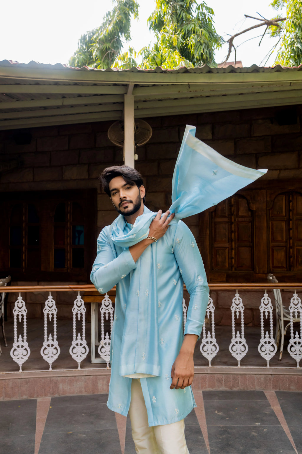 Sunlight Icy Blue Embroidered Kurta Set