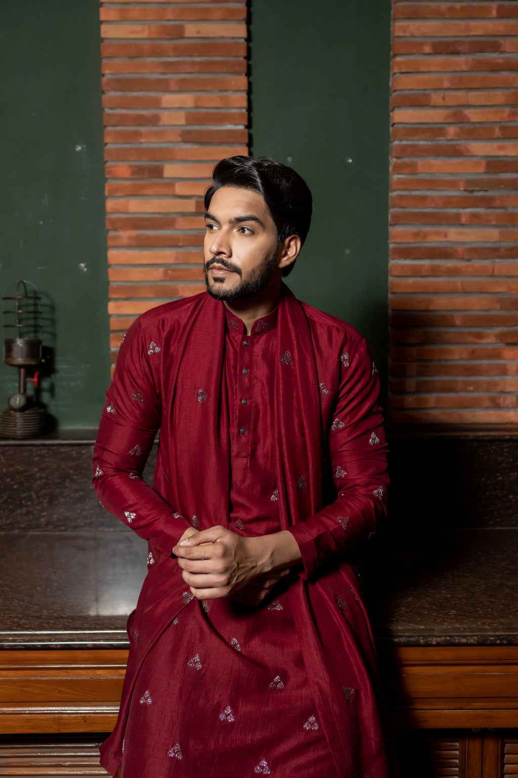 Trinetra Deep Maroon Embroidered Kurta Set