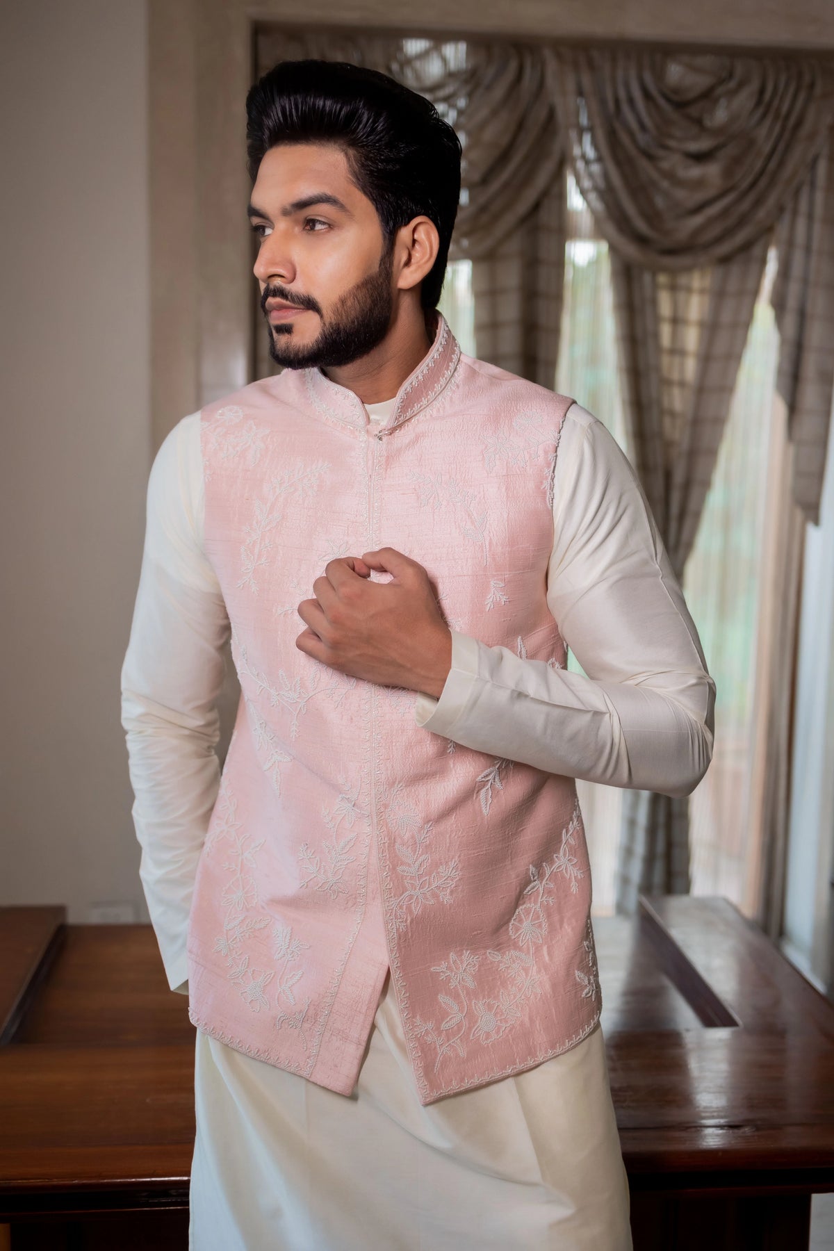 Khwaab Pastel Pink Nehru Jacket Set Set
