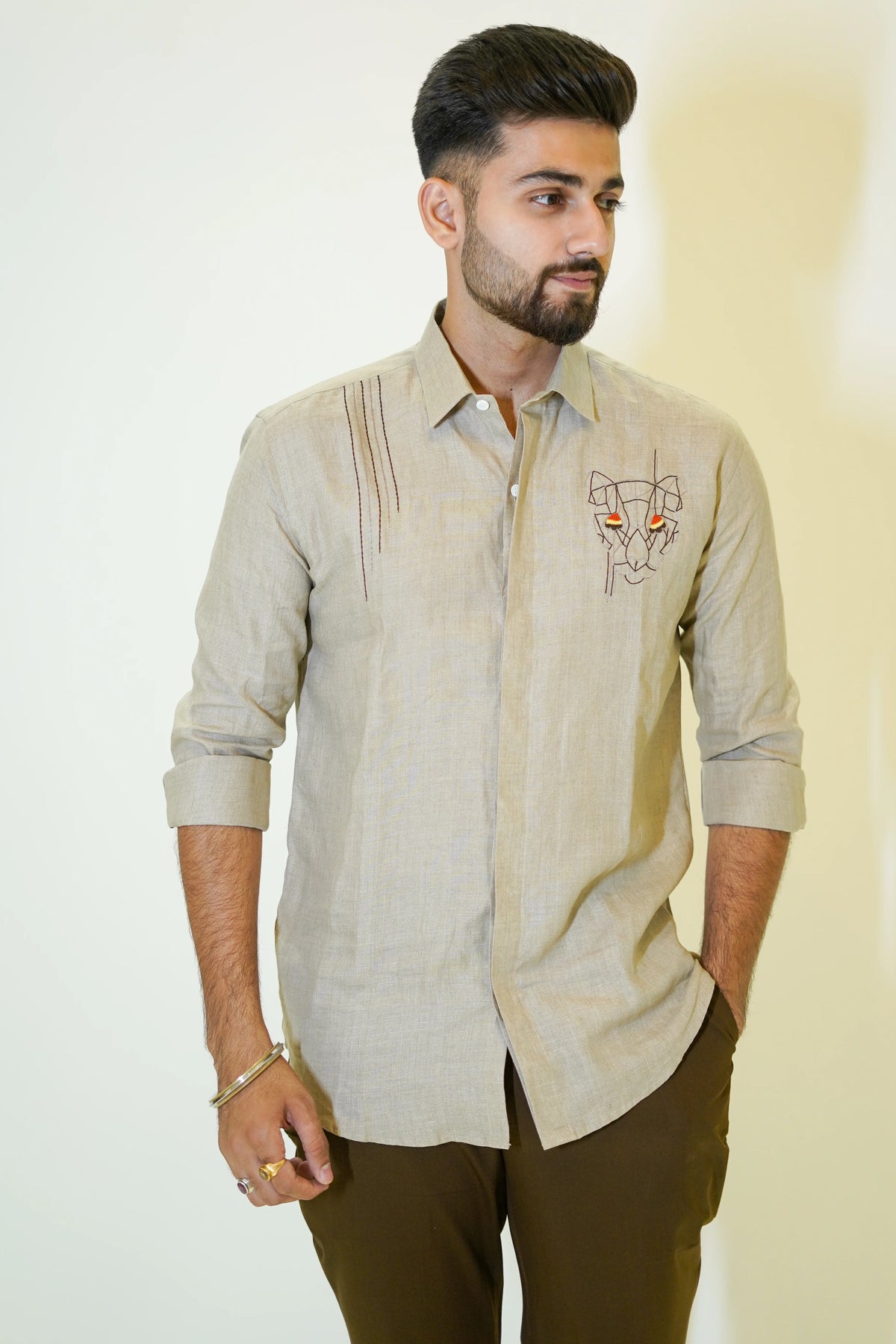 Tiger Embroidered Linen Shirt
