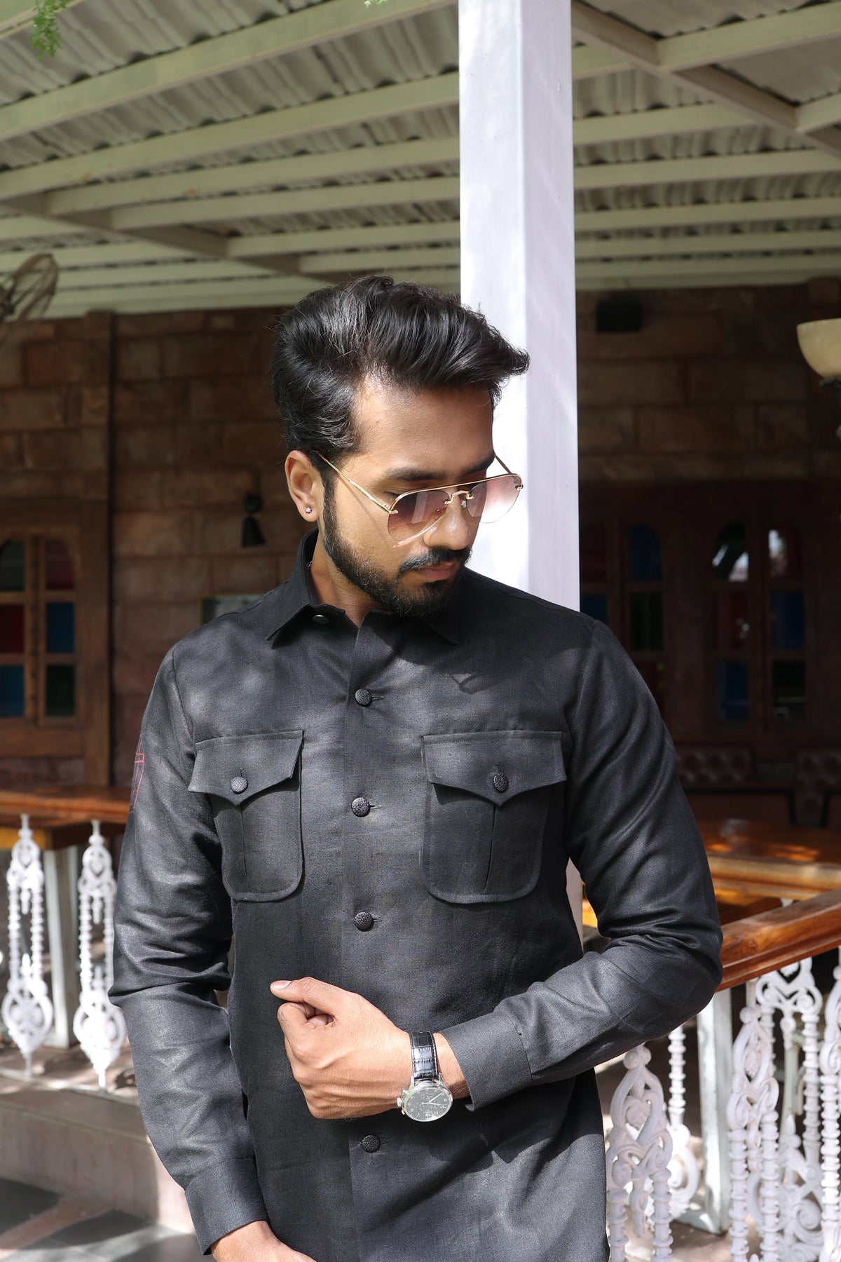 Black Pocket Stitch Hunter Shirt