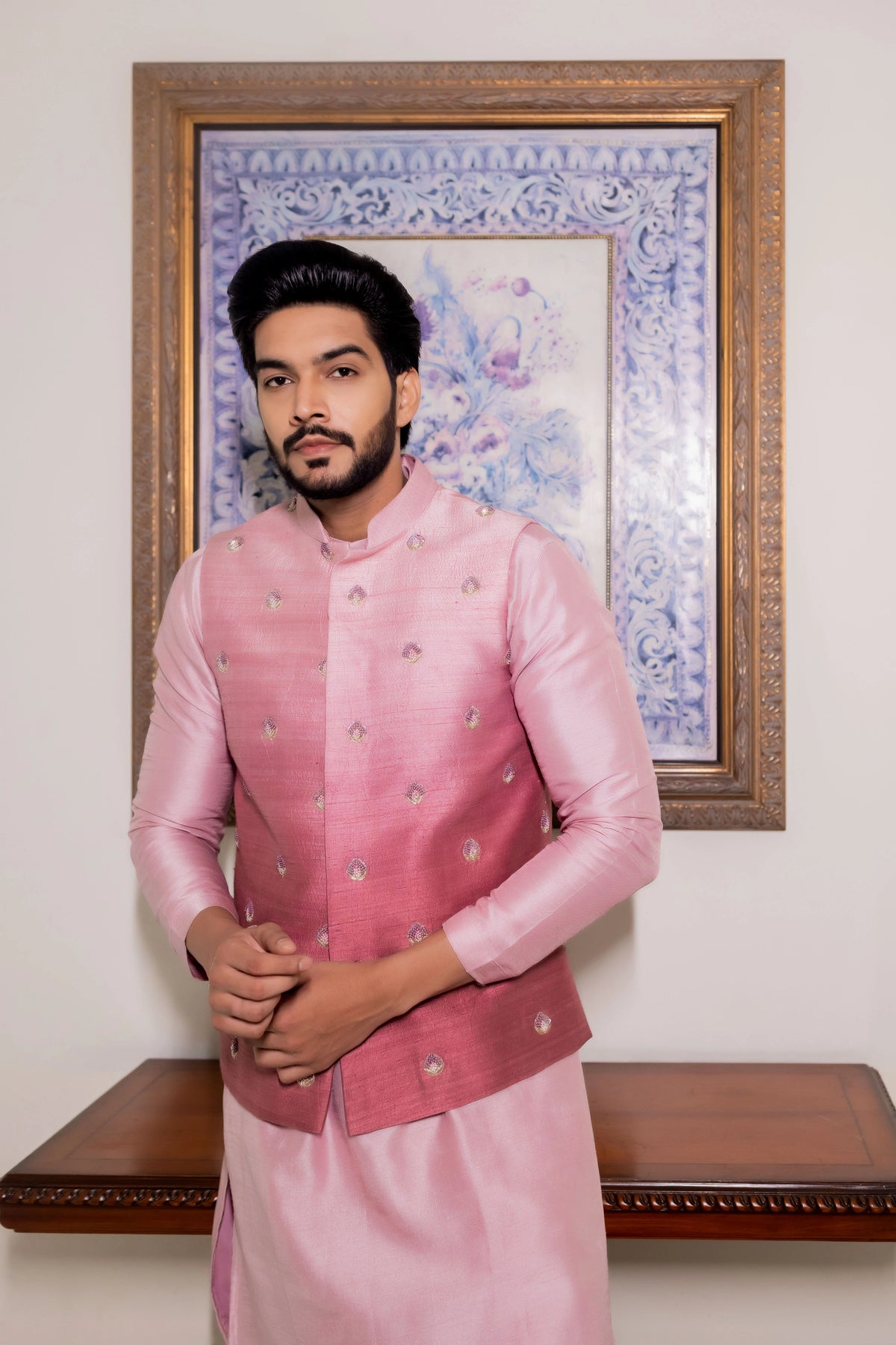 Bouquet Mauve Pink Ombre Nehru Jacket Set