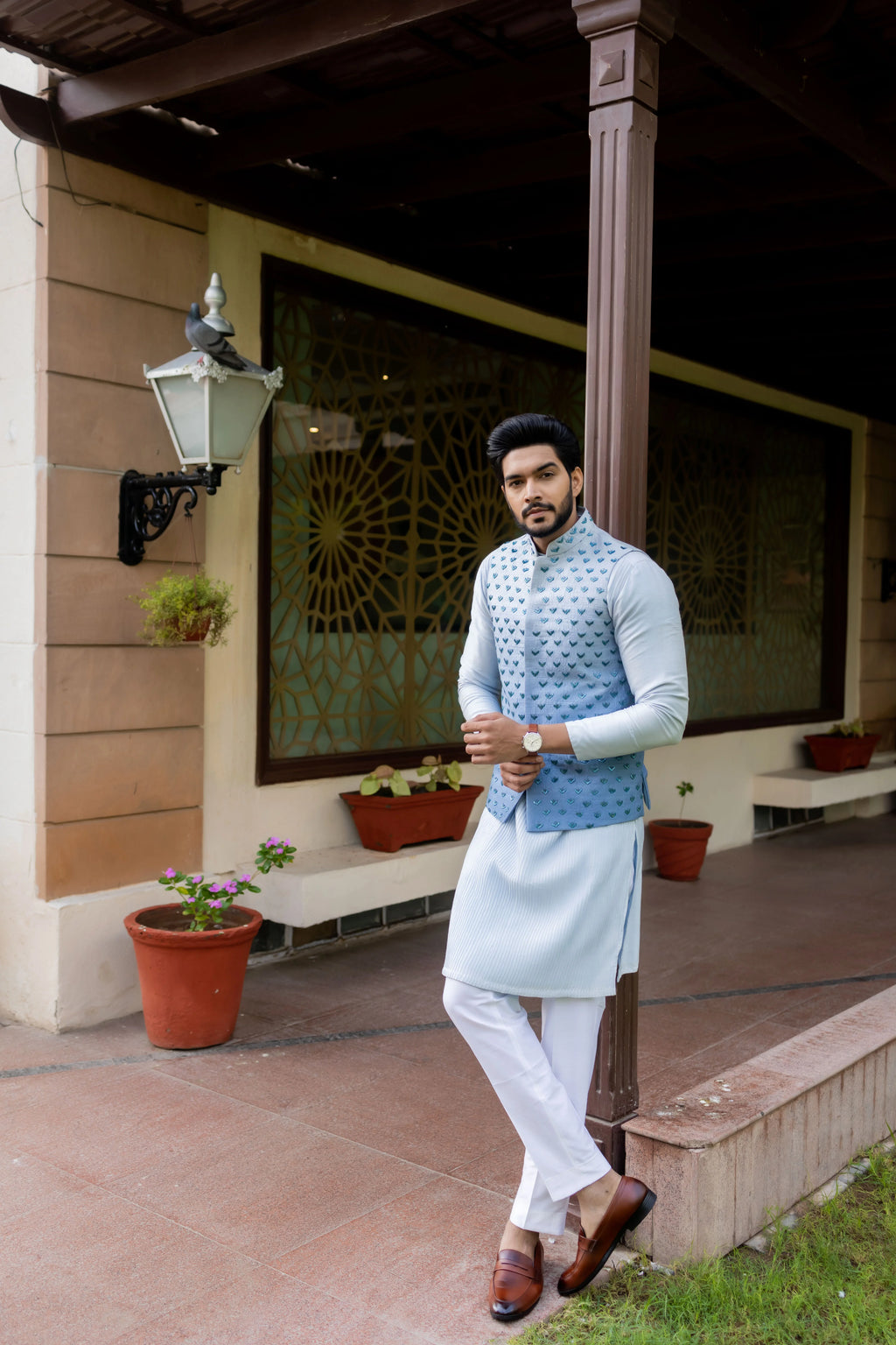 Noor Ombre Powder Blue Nehru Jacket Set