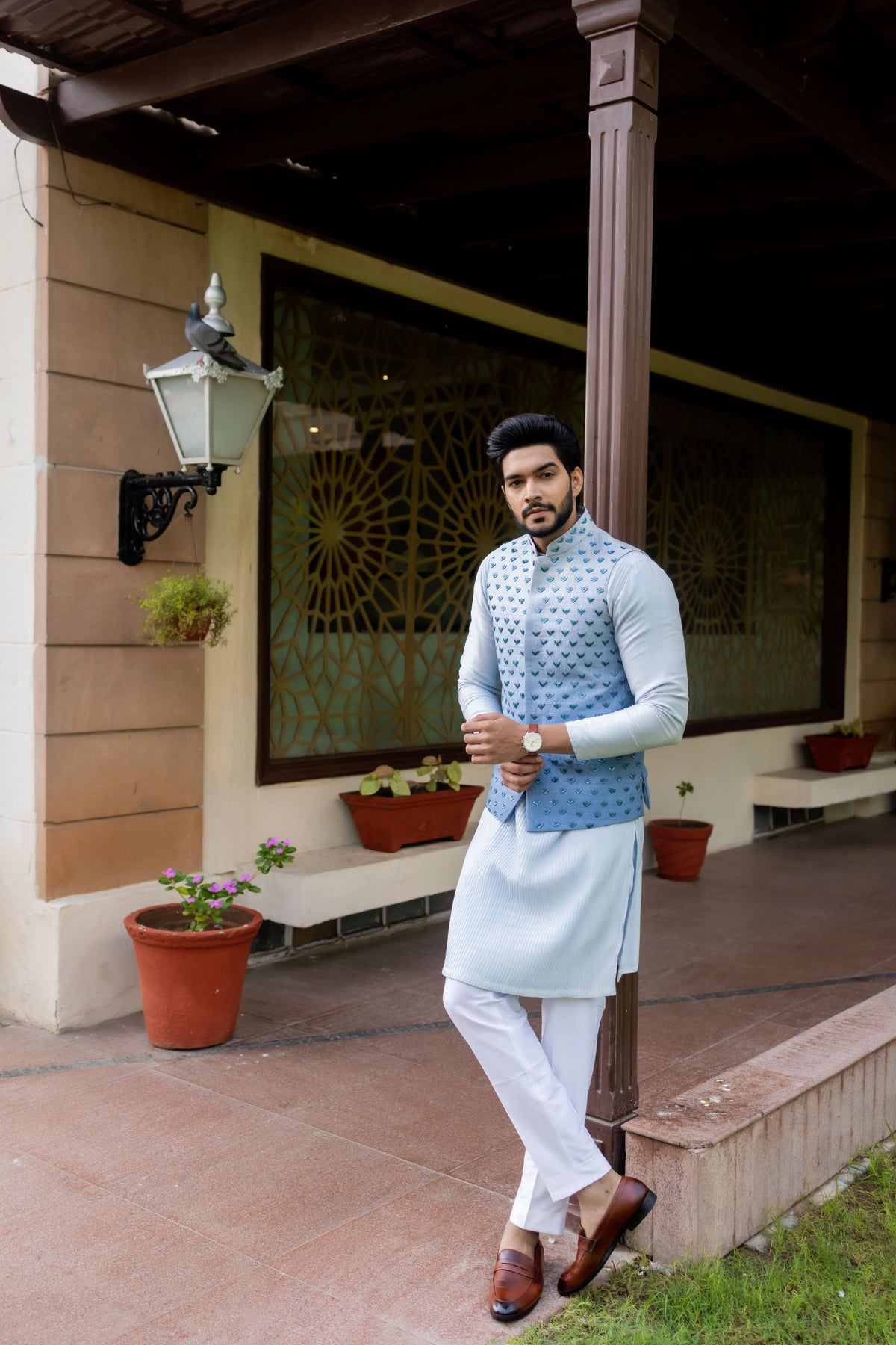 Noor Ombre Powder Blue Nehru Jacket Set