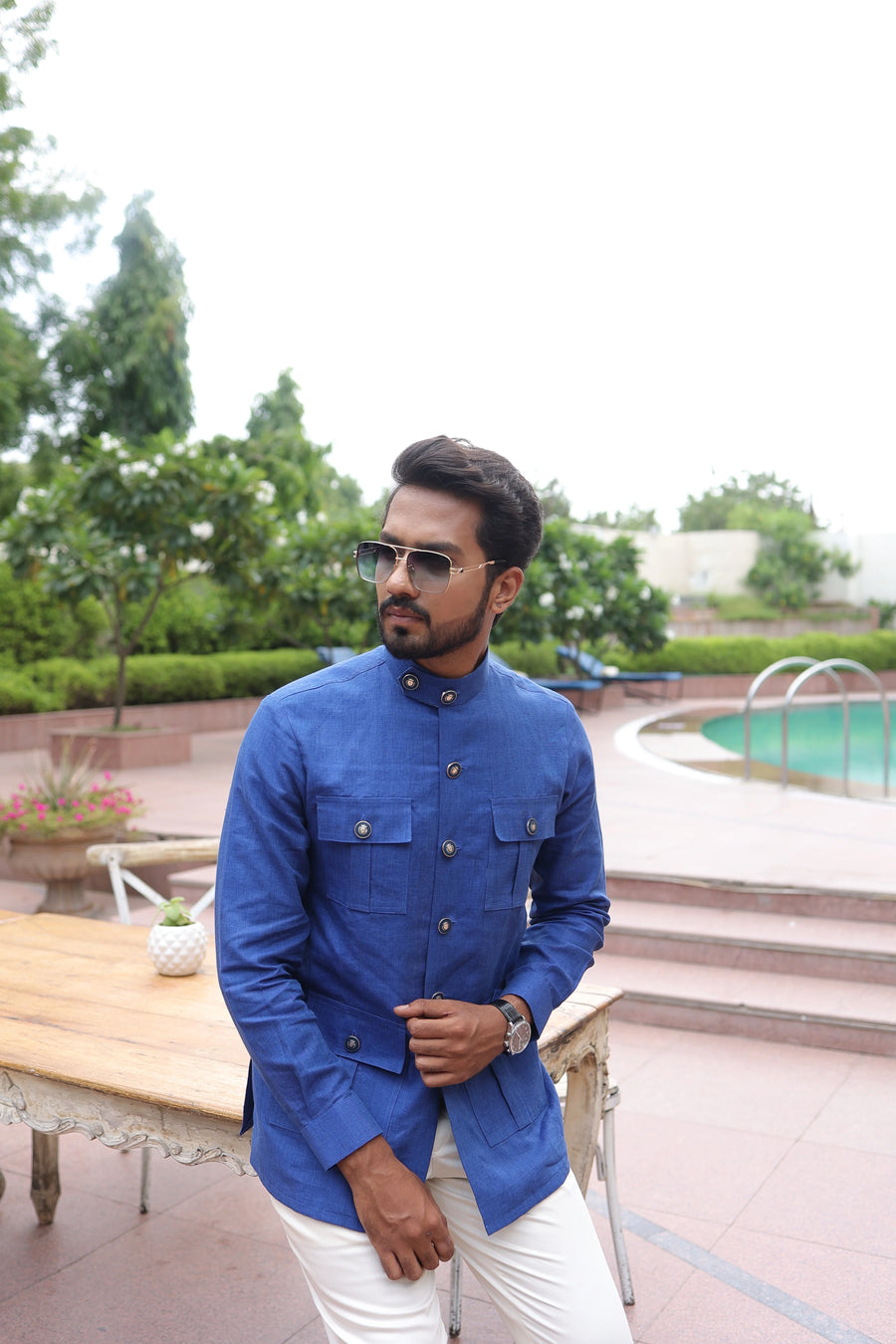 Indigo Blue Linen Hunter Shirt