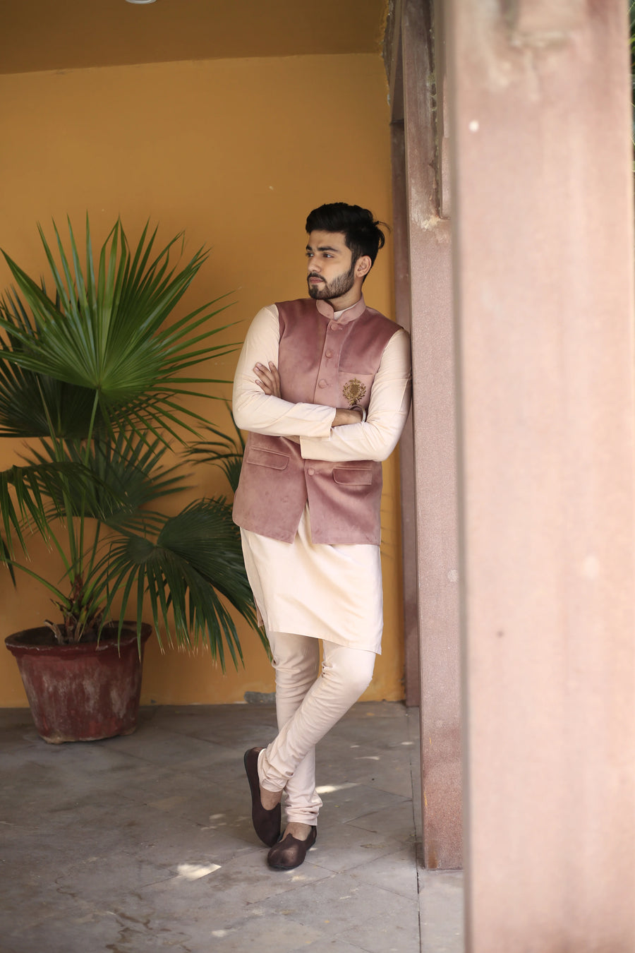 Trophy Blush Pink Velvet Nehru Jacket Set