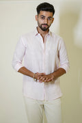 Pastel Pink Beaded Bird Embroidered Linen Shirt