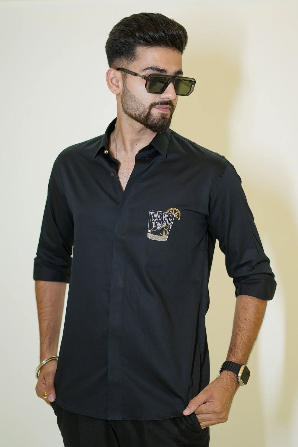 Black Tonic Water Motif Designer Shirt