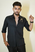 Black Champagne Glass Motif Designer Shirt