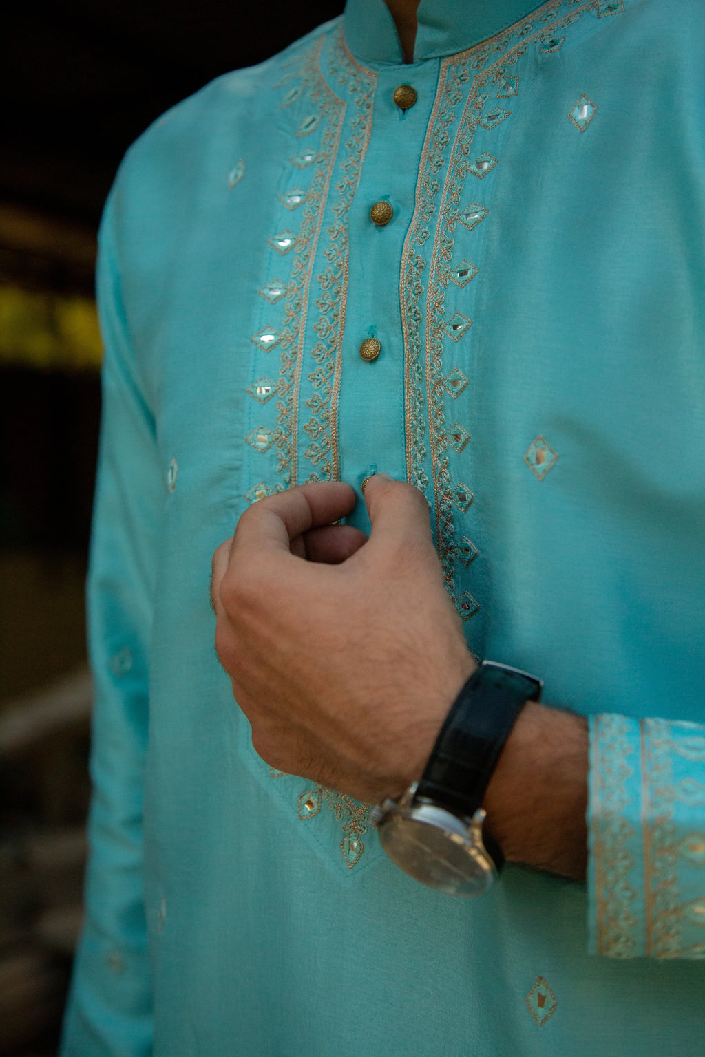 Anokhi Aqua Blue Embroidered Kurta Set