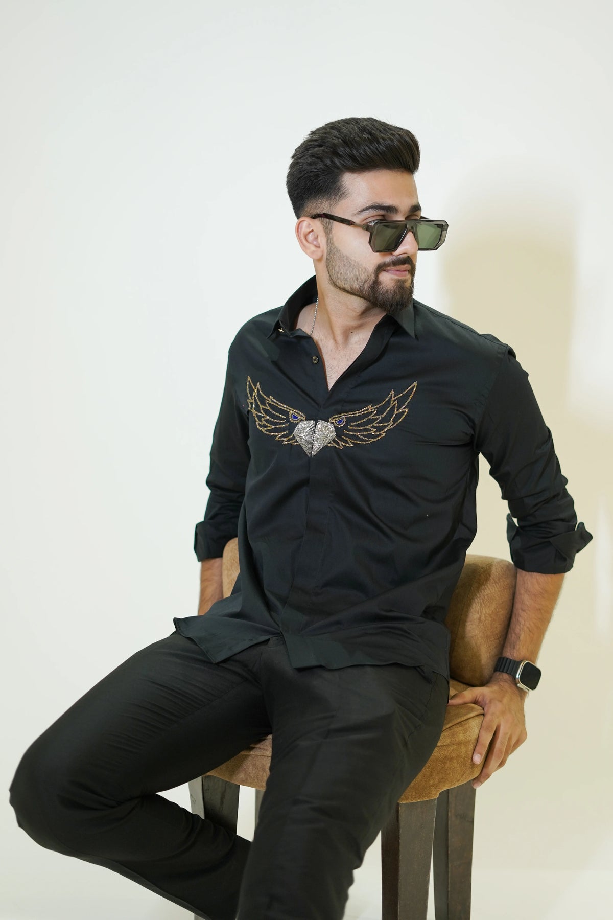Black Wings of Freedom Diamond Motif Designer Shirt
