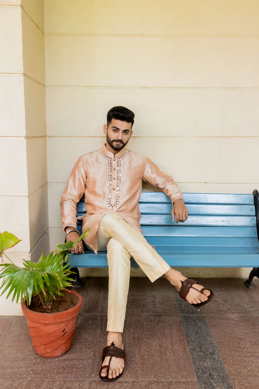 Kanchi Peach Embroidered Kurta Set