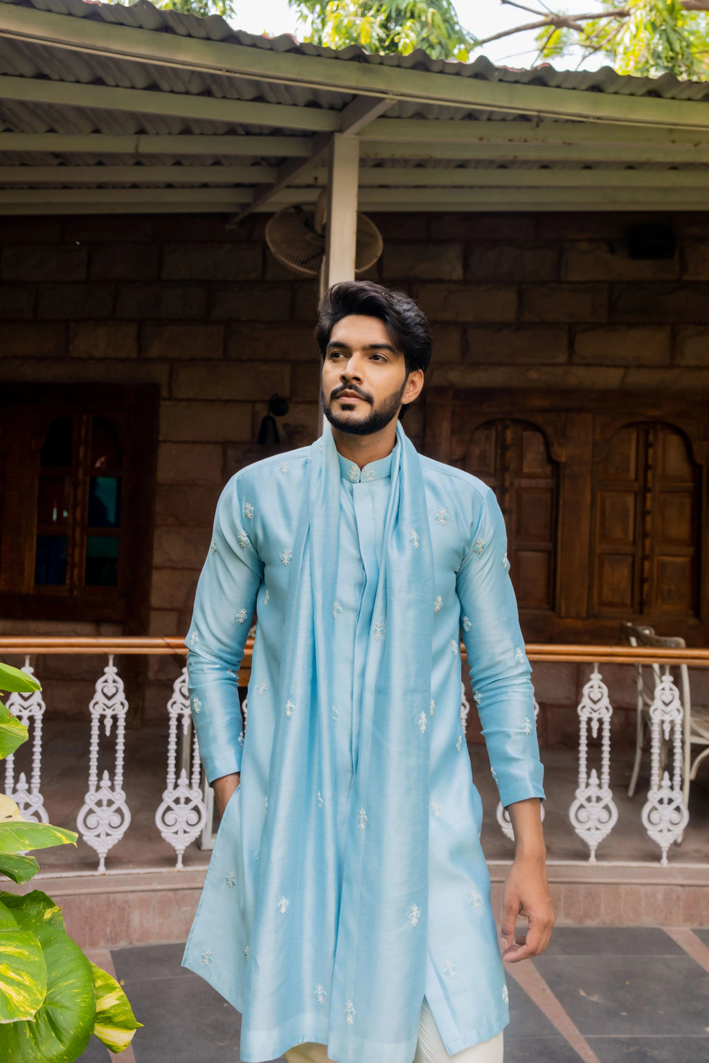 Sunlight Icy Blue Embroidered Kurta Set