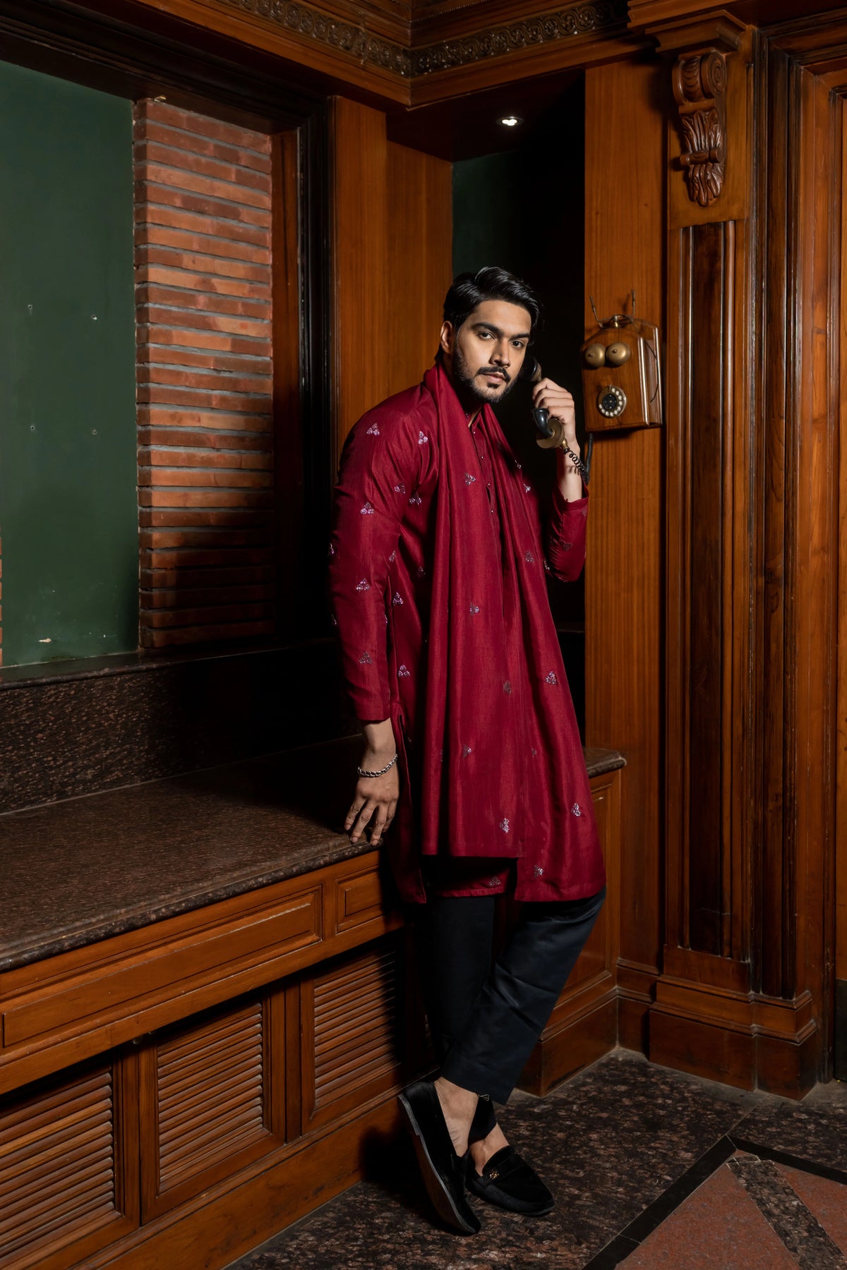 Trinetra Deep Maroon Embroidered Kurta Set