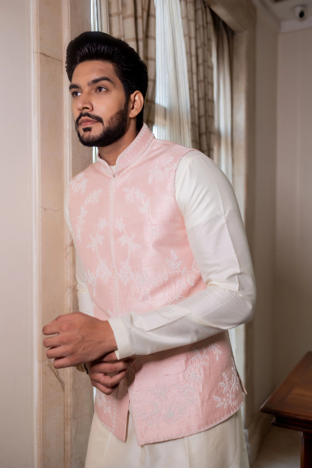 Khwaab Pastel Pink Nehru Jacket Set Set