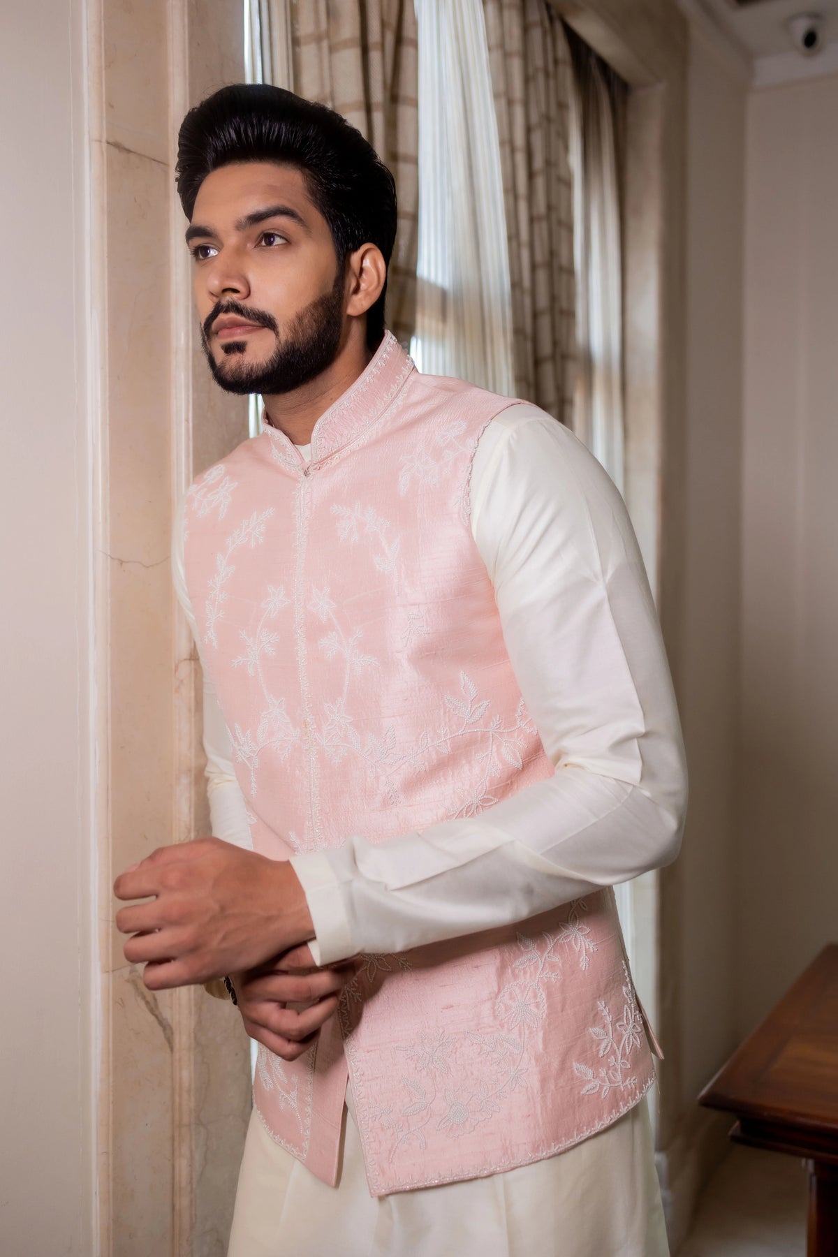 Khwaab Pastel Pink Nehru Jacket Set Set