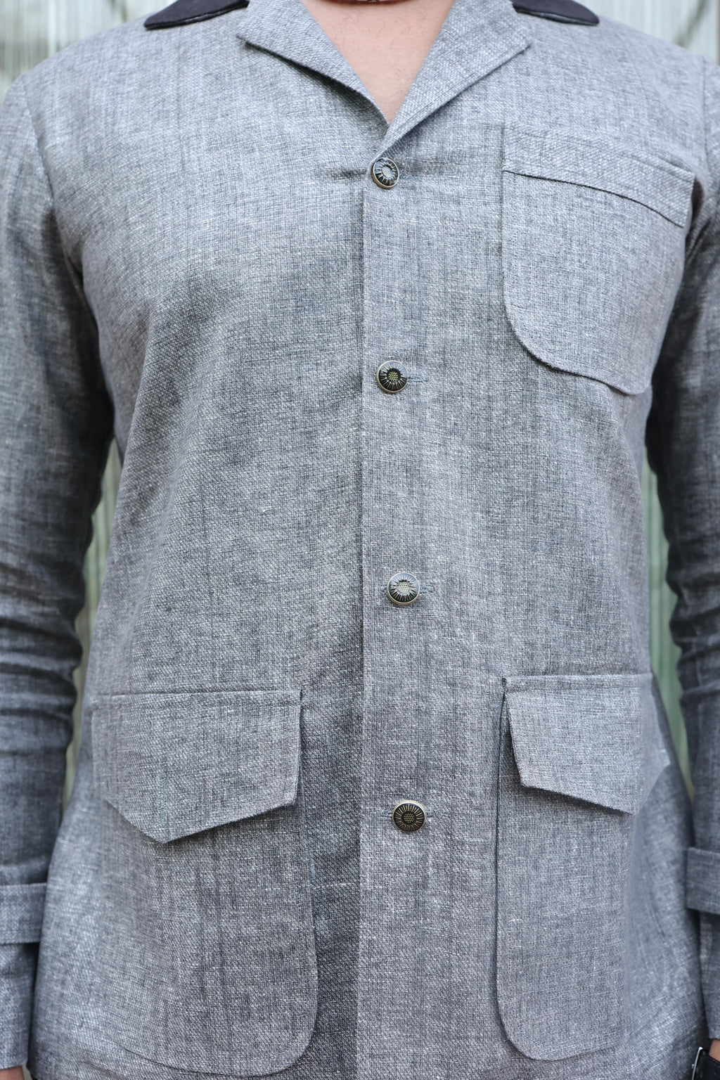 Grey Safari Hunter Shirt with Flap Pockets