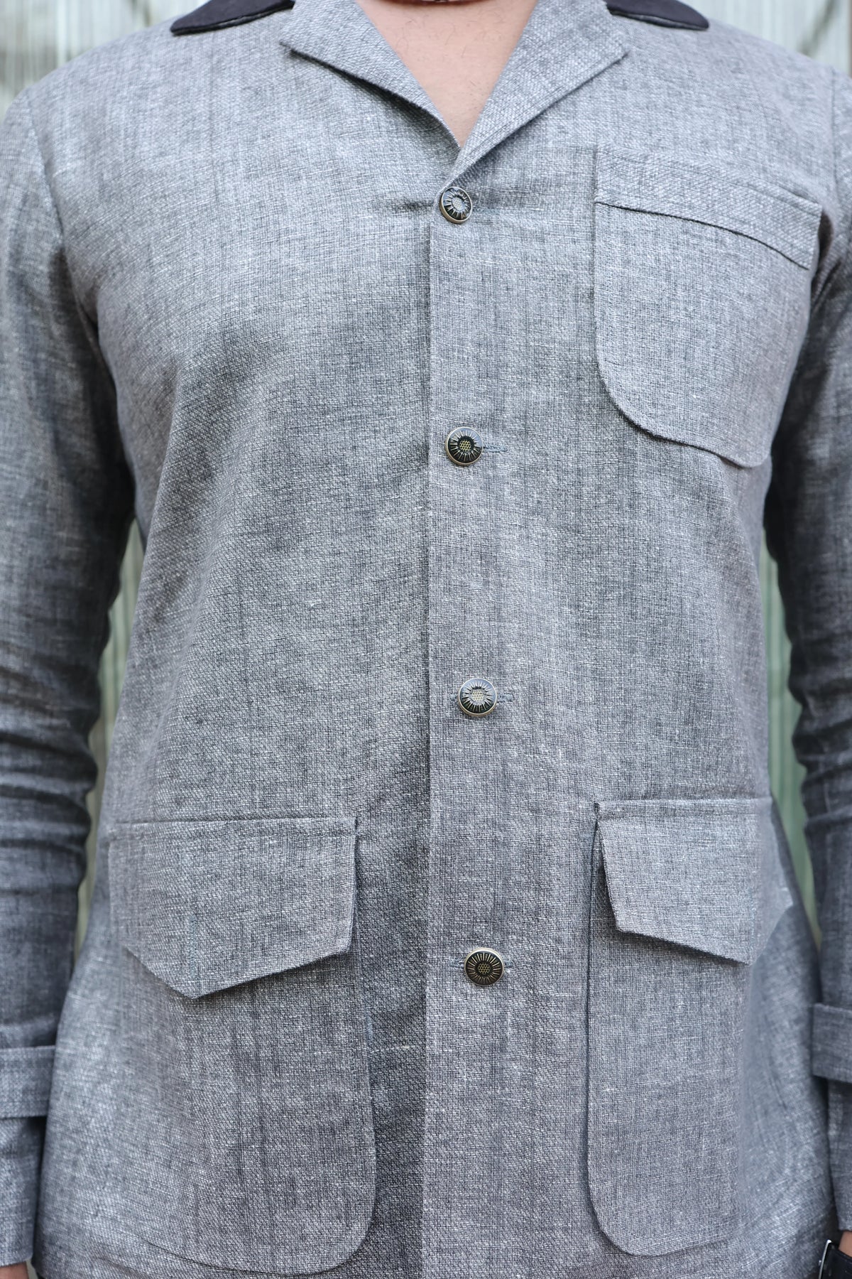 Grey Safari Hunter Shirt with Flap Pockets