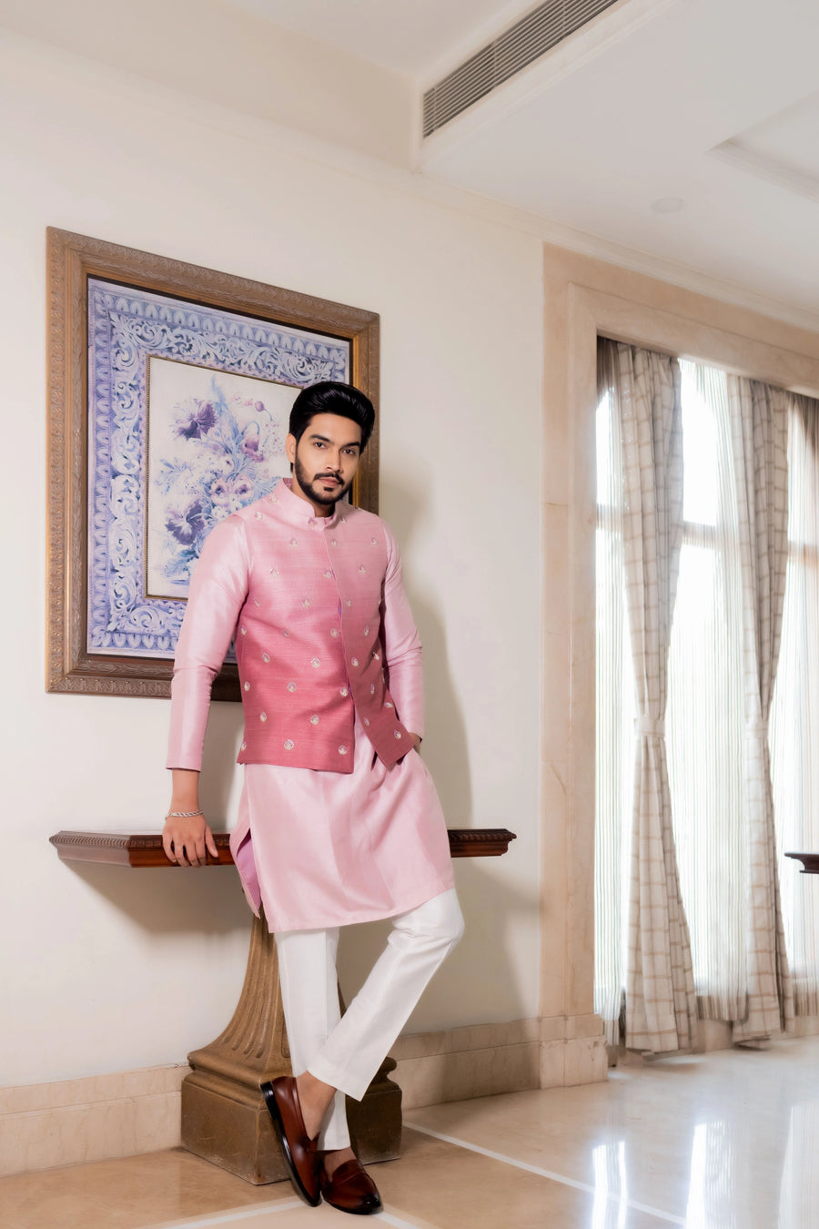Bouquet Mauve Pink Ombre Nehru Jacket Set