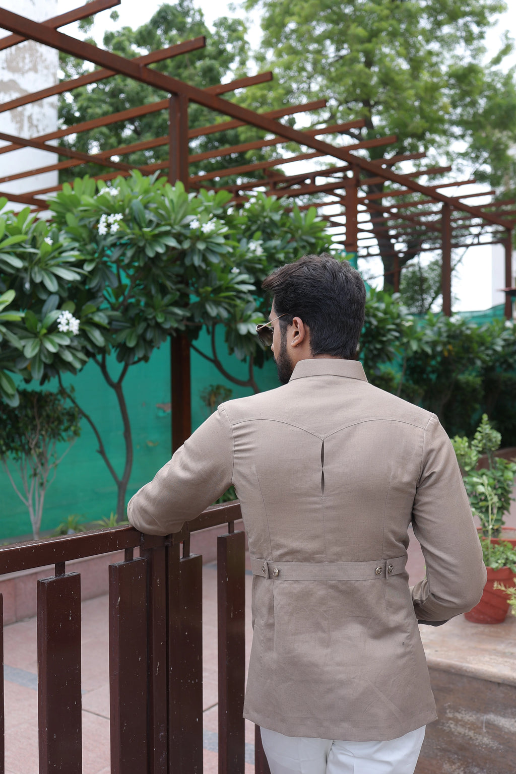 Mandarin Beige Four Pocket Shirt